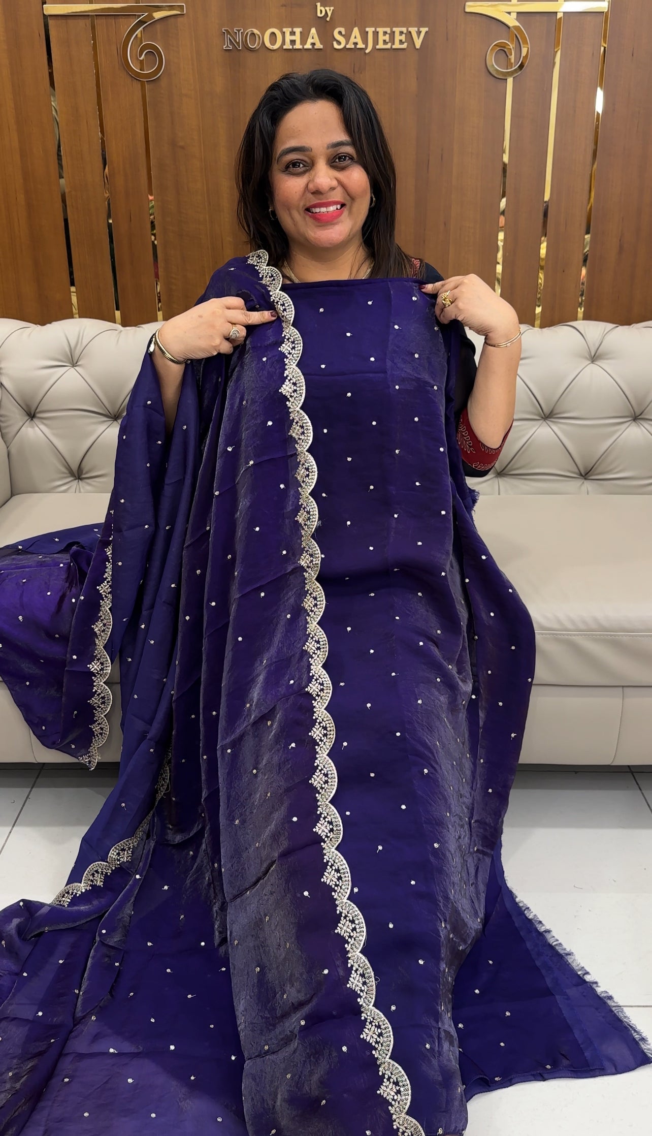VELVET ORGANZA UNSTITCHED SALWAR SUITS - IHA 25690