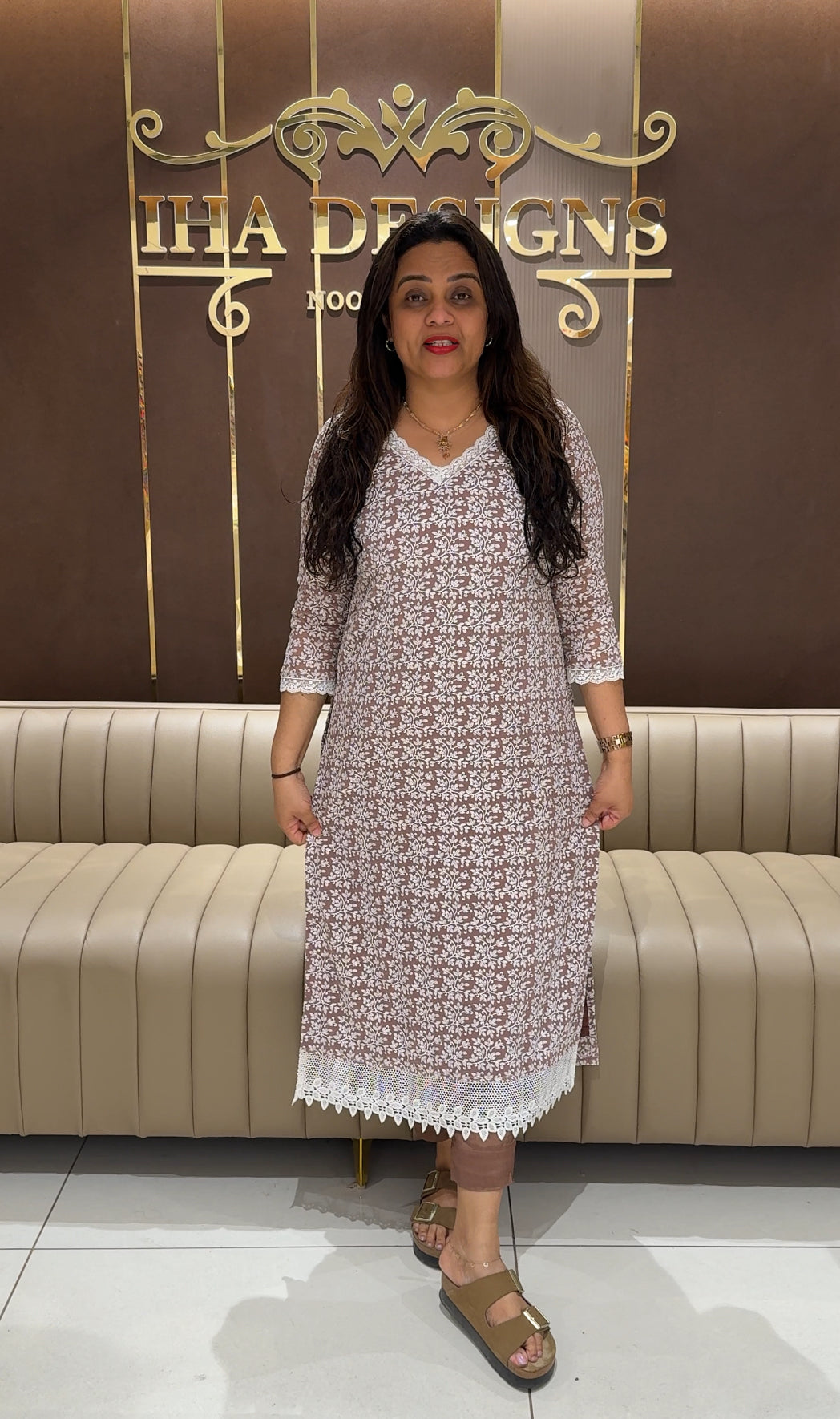 IHA'S IN-HOUSE CHIKANKARI LONG TOPS - IHA 21785