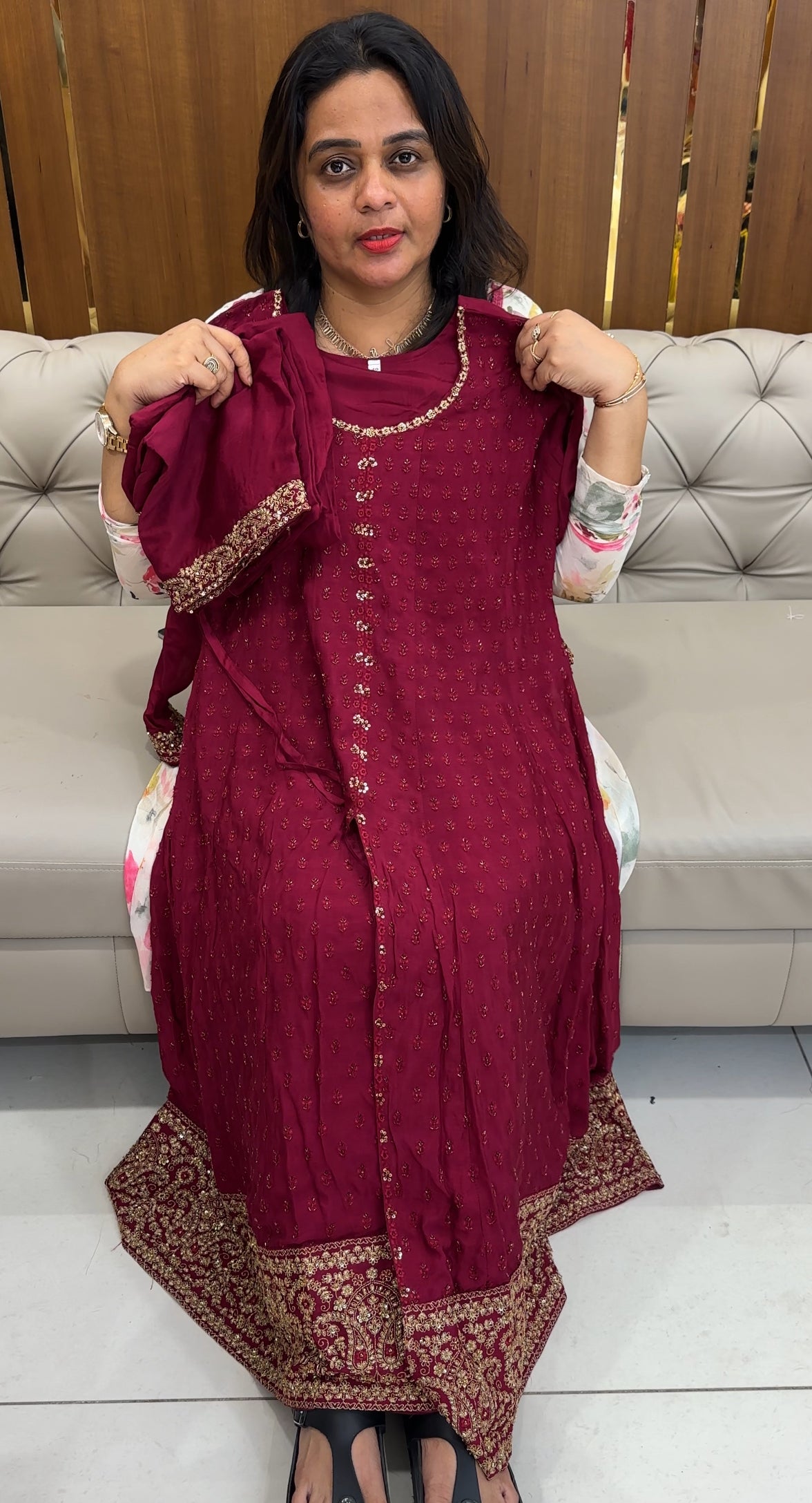 PARTY WEAR ANARKALI TOP , BOTTOM AND DUPATTA - IHA 26134