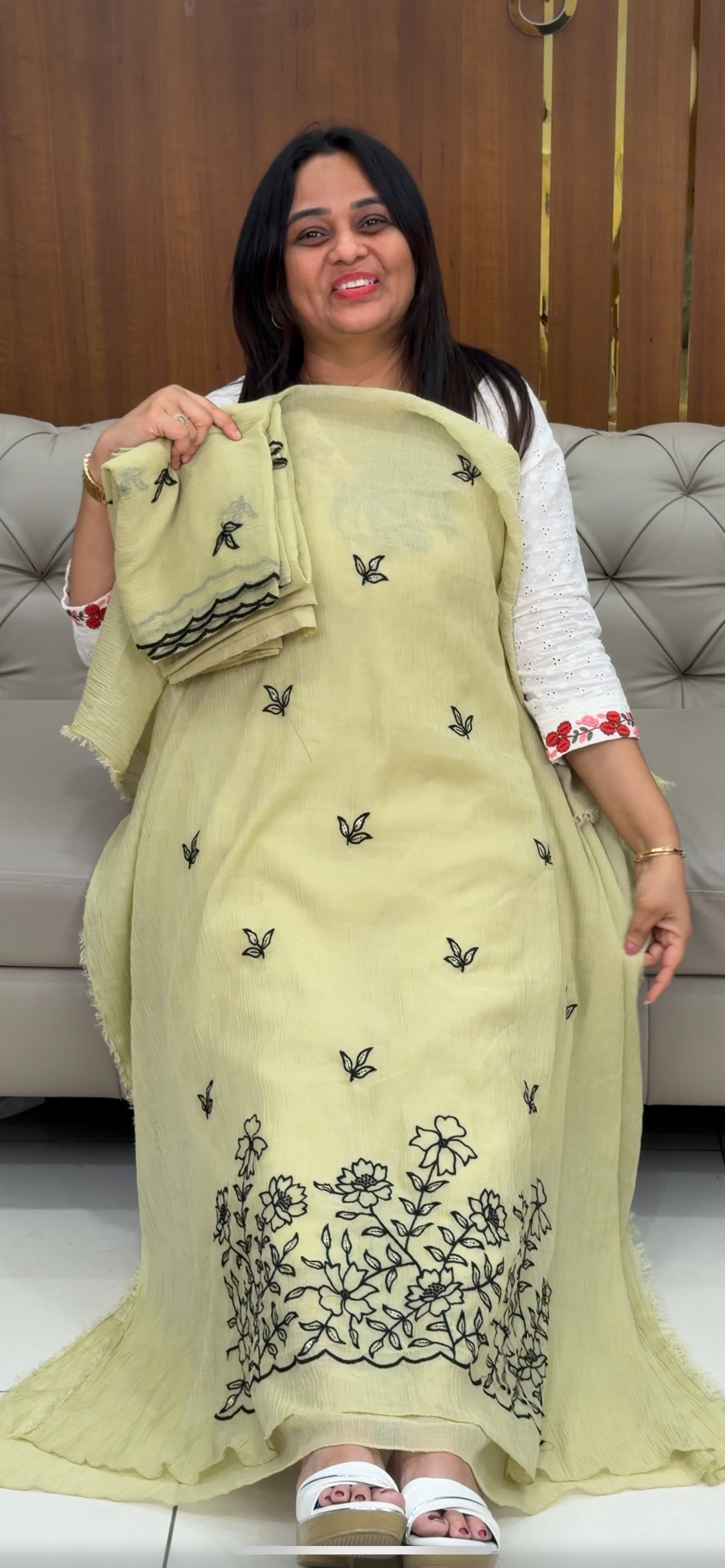 CRUSHED MUL CHANDERI UNSTITCHED SALWAR SUITS - IHA 29341