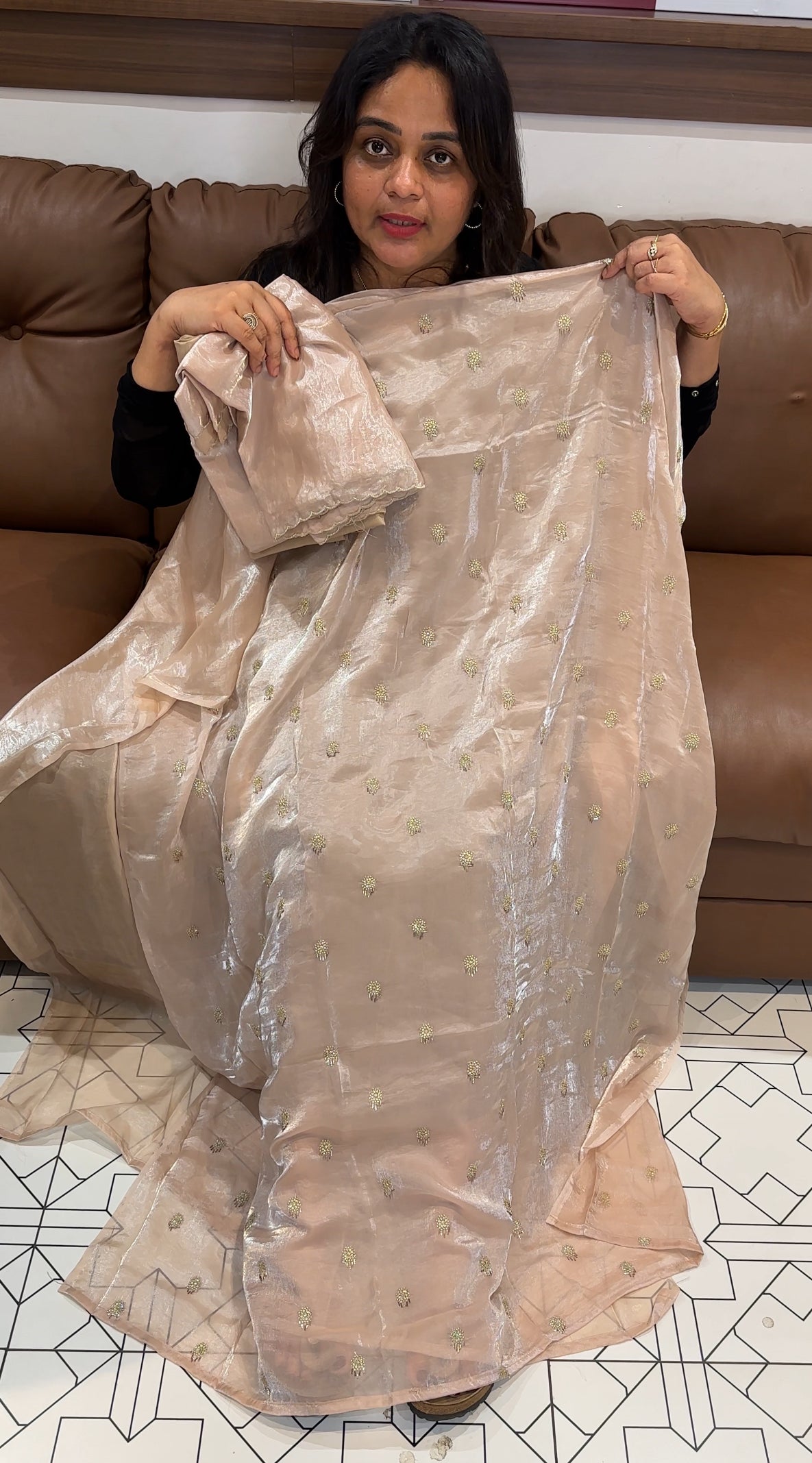 VELVET ORGANZA UNSTITCHED SALWAR SUITS - IHA 26190