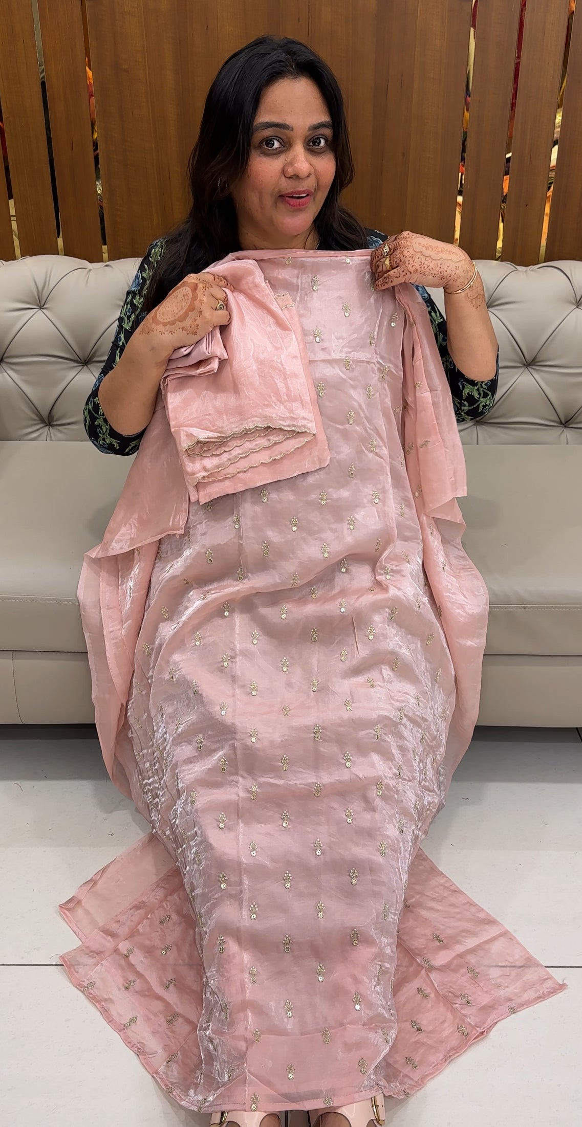 VELVET ORGANZA UNSTITCHED SALWAR SUITS - IHA 27425