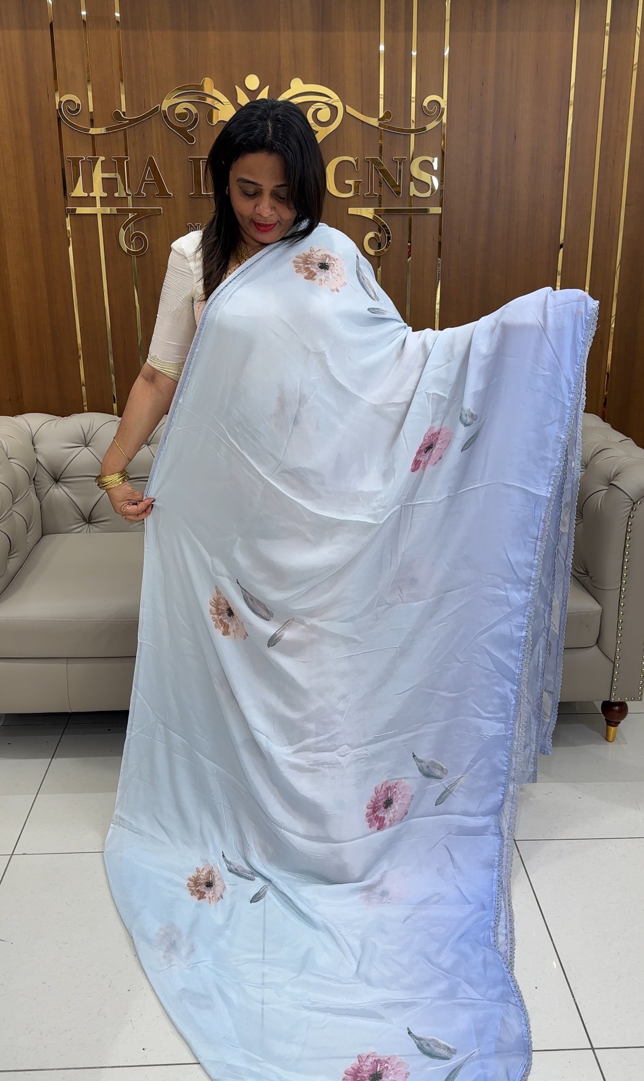PLATINUM CHIFFON PRINTED SAREES - IHA 25639
