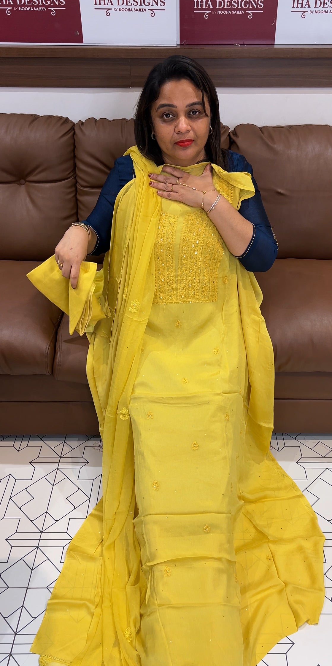 LUCKNOWI CHIKANKARI UNSTITCHED SALWAR SUITS - IHA 24563