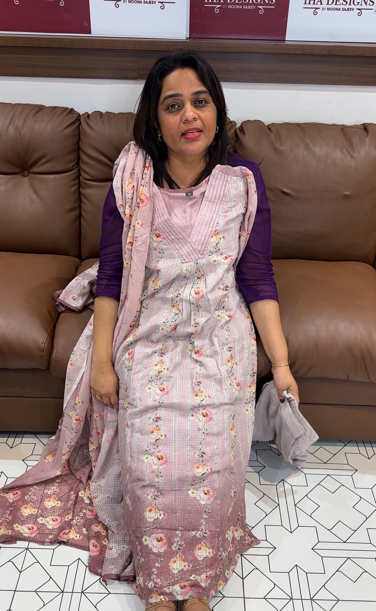 COTTON PRINTED ALINE TOP ,BOTTOM AND DUPATTA - IHA 25438