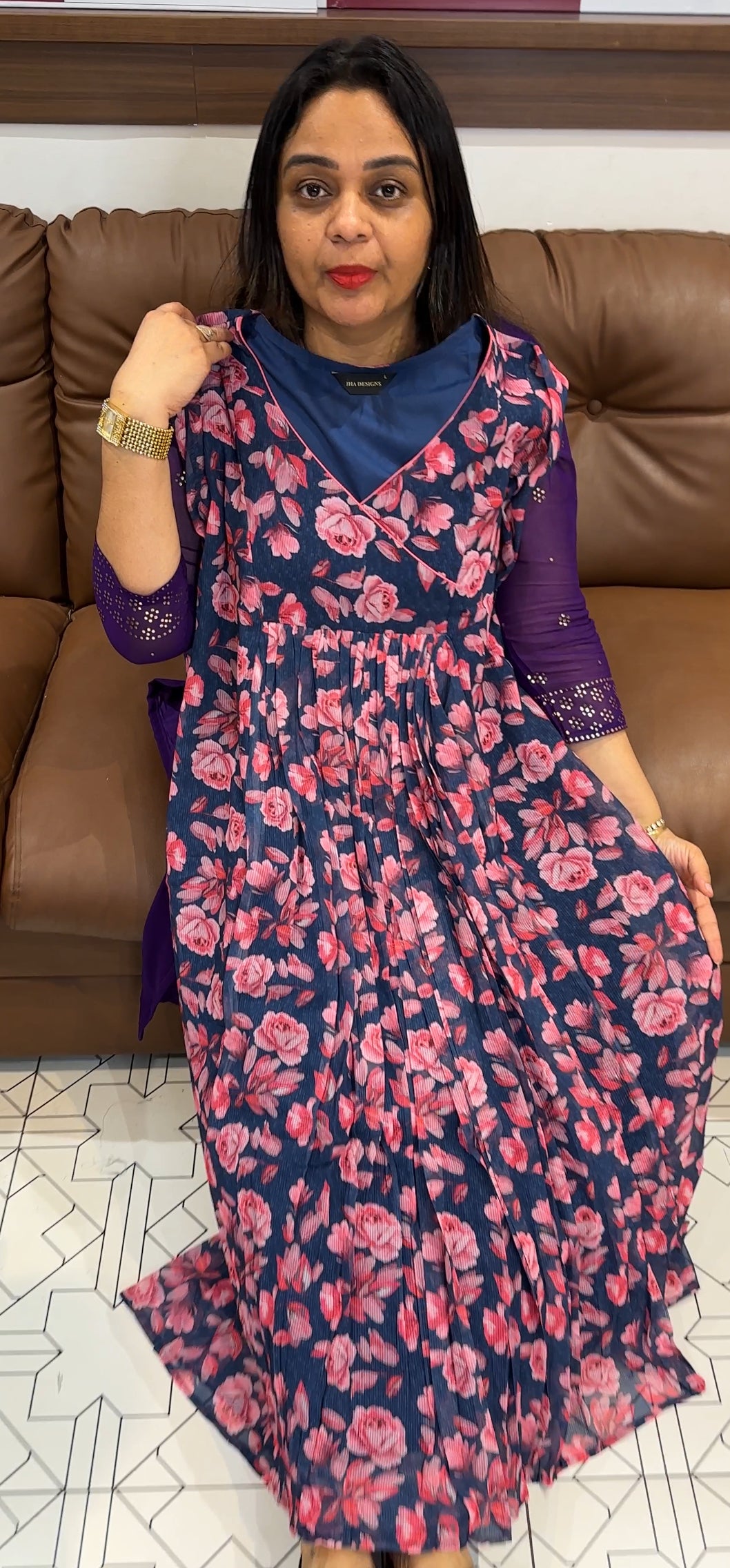 PRINTED GEORGETTE ALINE TOPS - IHA 22071