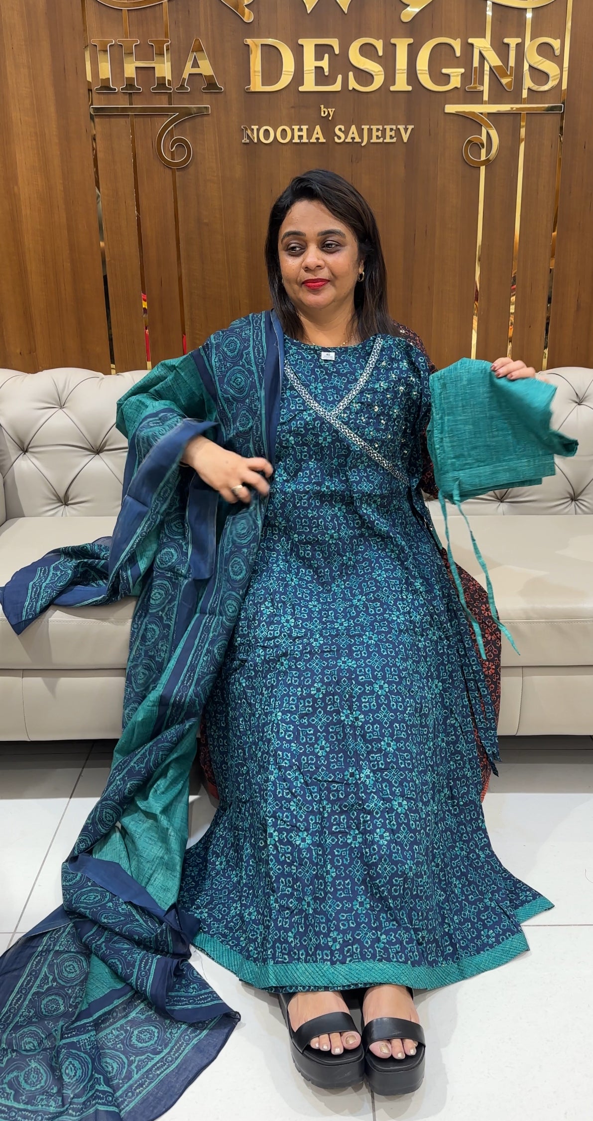 COTTON PRINTED ANARKALI TOP,BOTTOM AND DUPATTA - IHA 24487