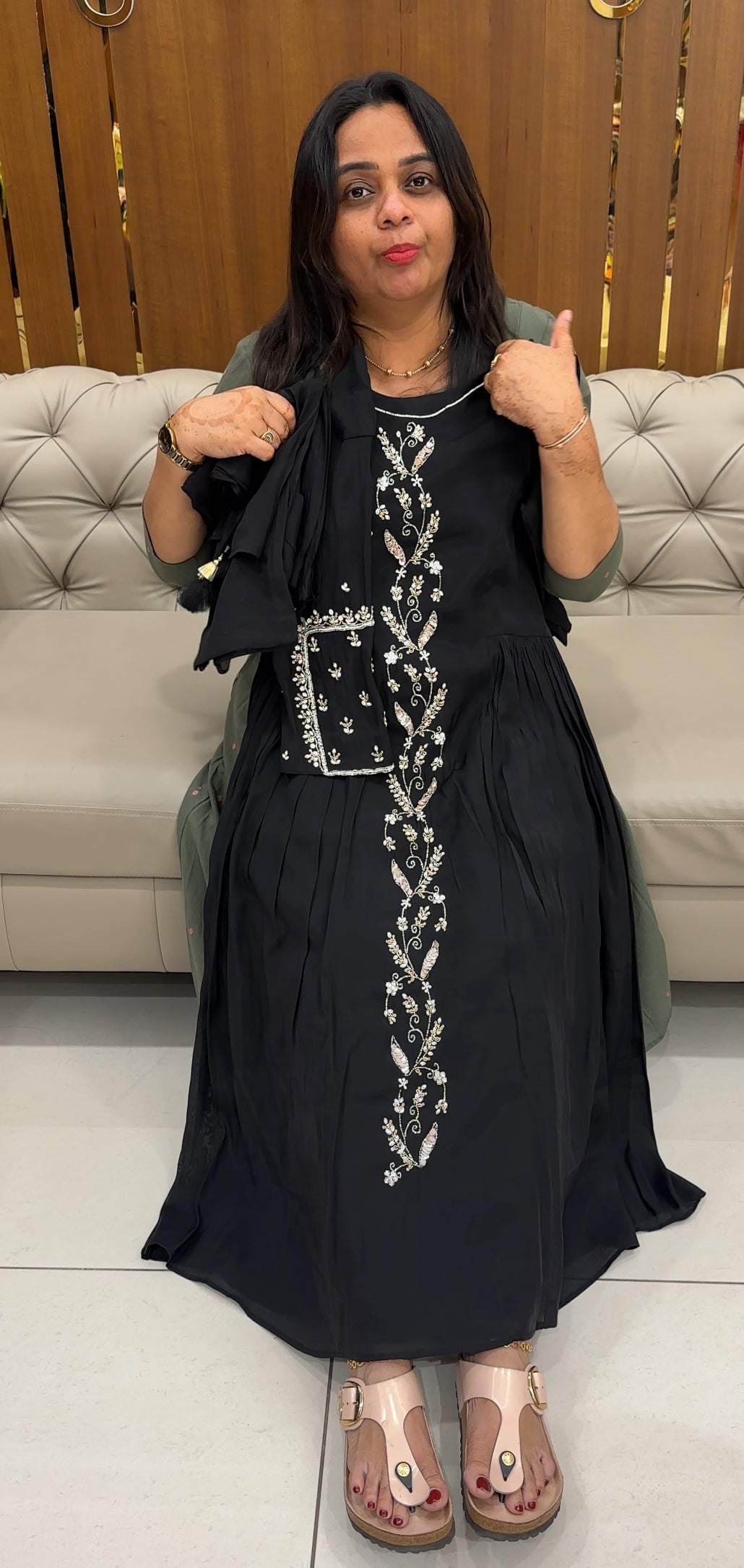 HAND WORKED CHANDERI TOP,BOTTOM AND DUPATTA - IHA 27604