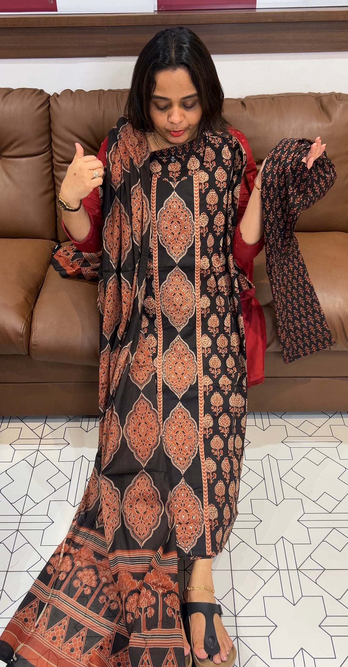 AJRAKH PRINTED TOP, BOTTOM AND DUPATTA - IHA 22767