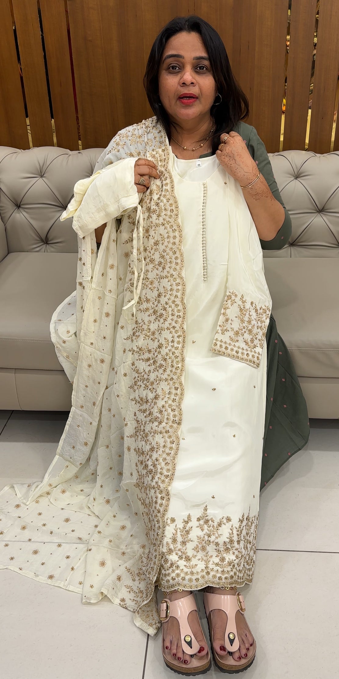 HAND WORKED CRAPE SILK TOP,BOTTOM AND DUPATTA - IHA 27599