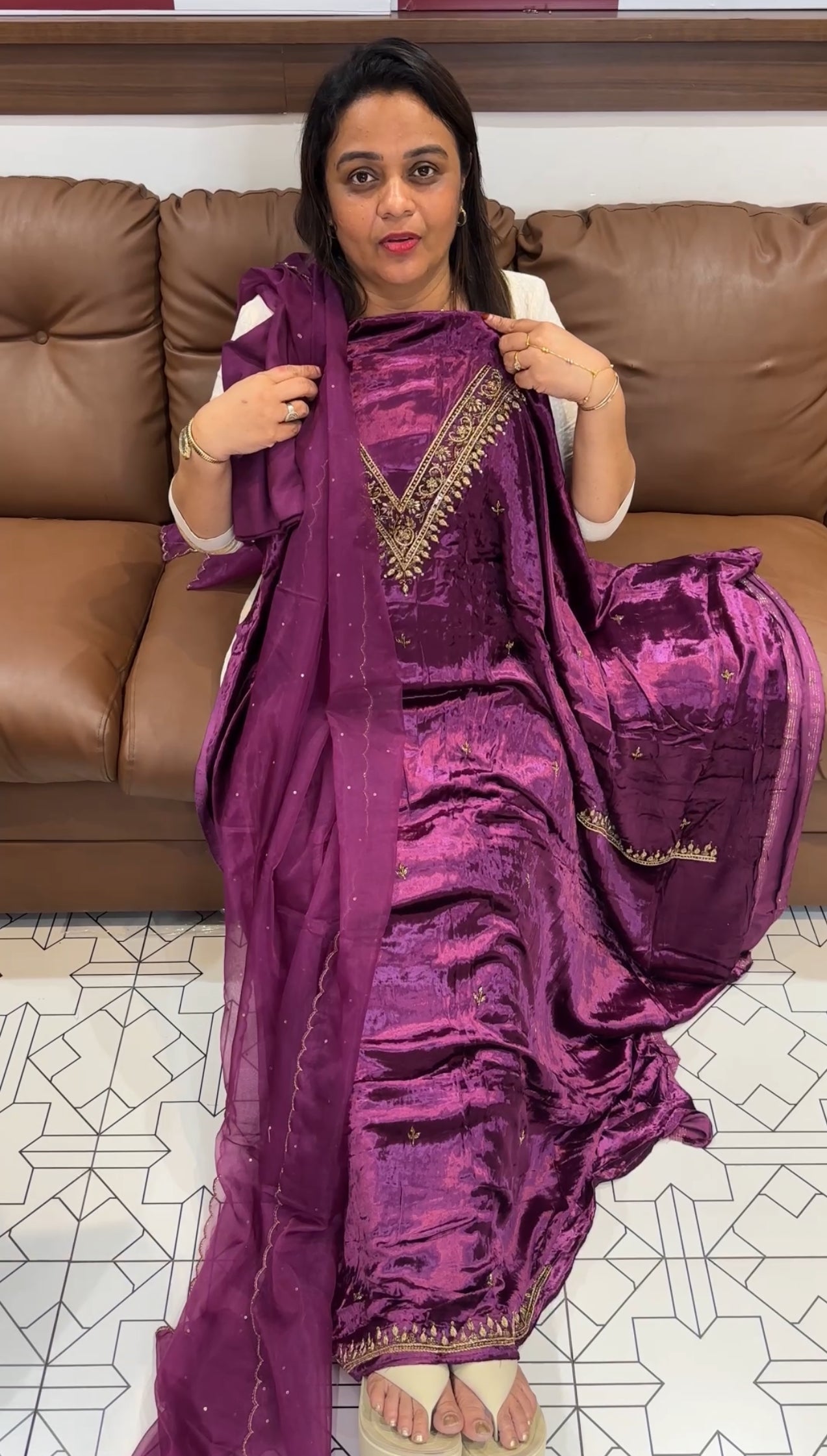 HAND WORKED VELVET UNSTITCHED SALWAR SUITS - IHA 24693