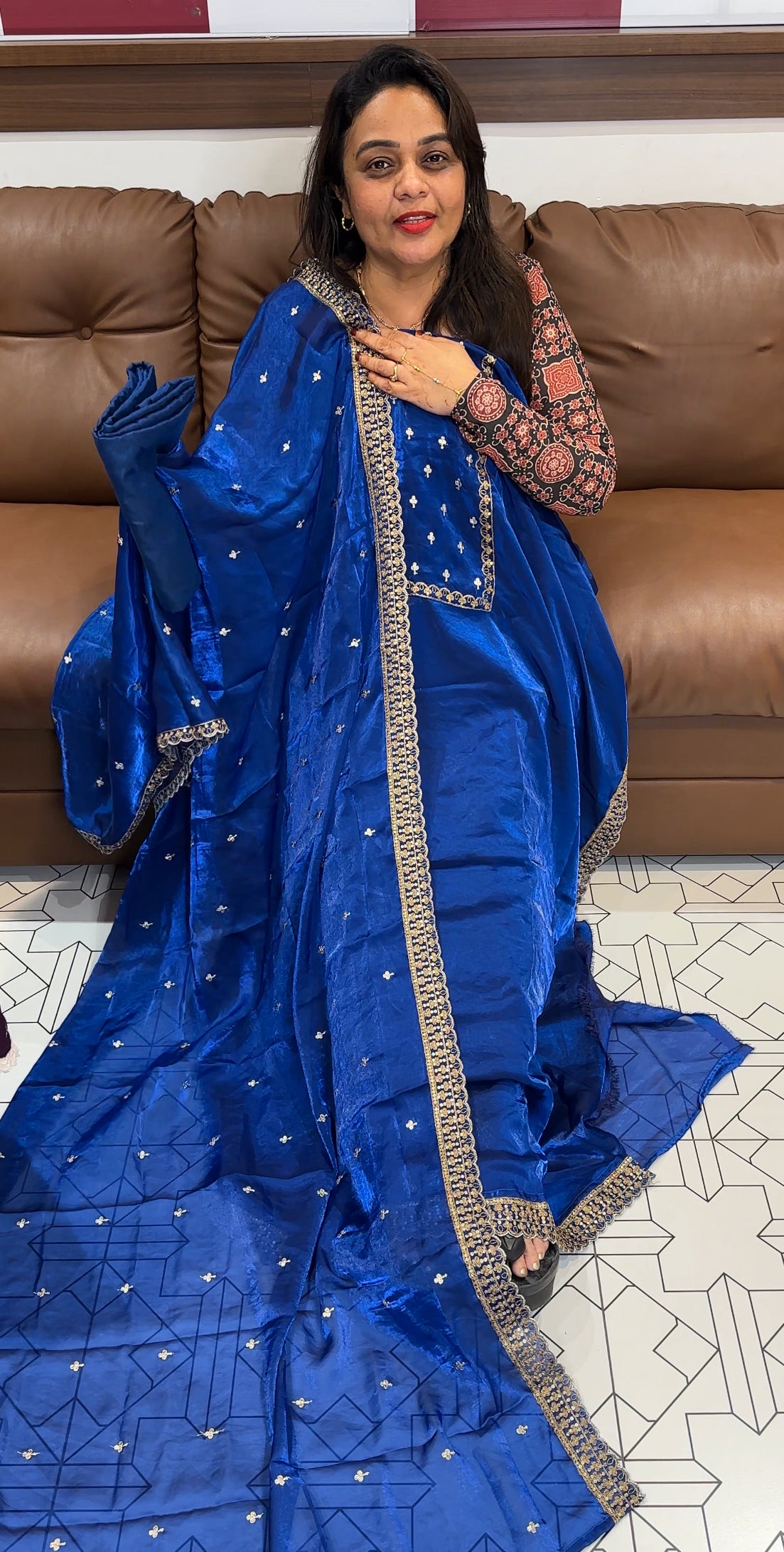 VELVET ORGANZA UNSTITCHED SALWAR SUITS - IHA 23960