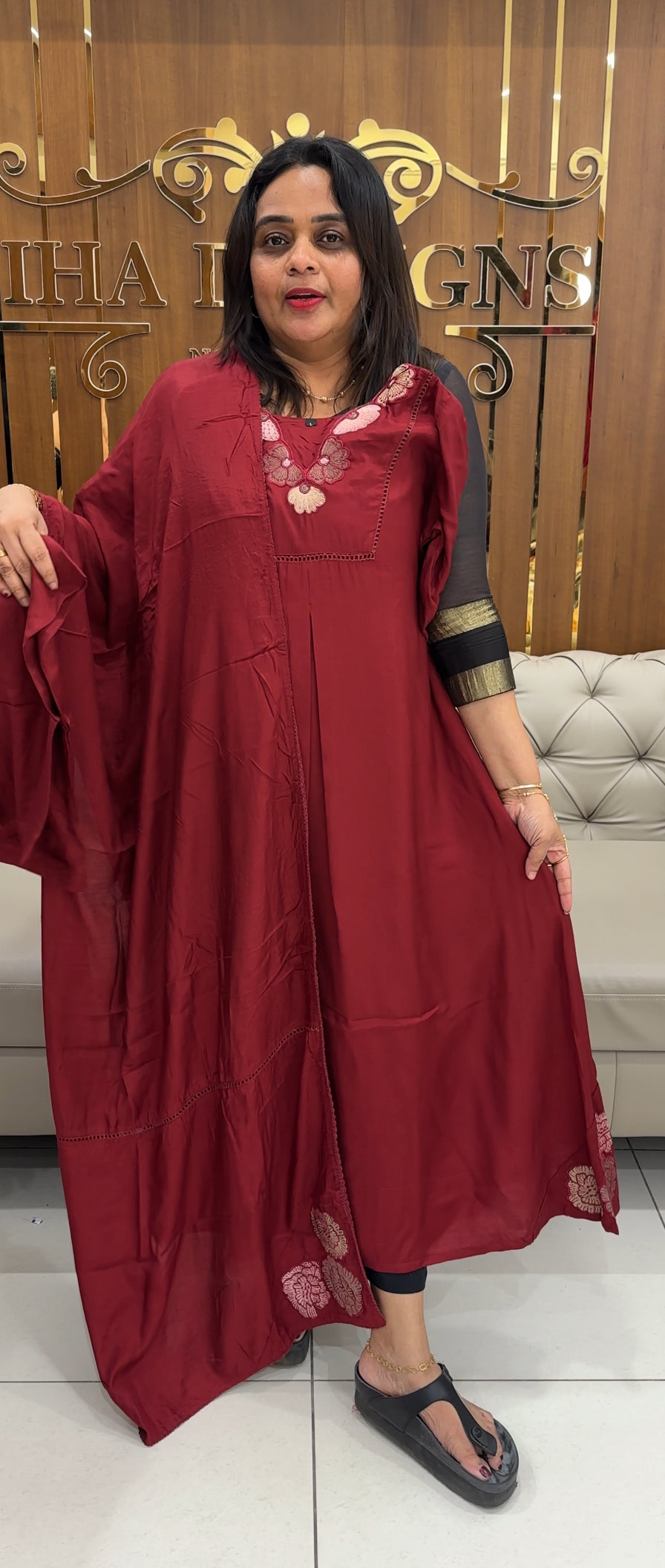 MUSLIN SILK SLITTED TOP ,BOTTOM AND DUPATTA - IHA 26356