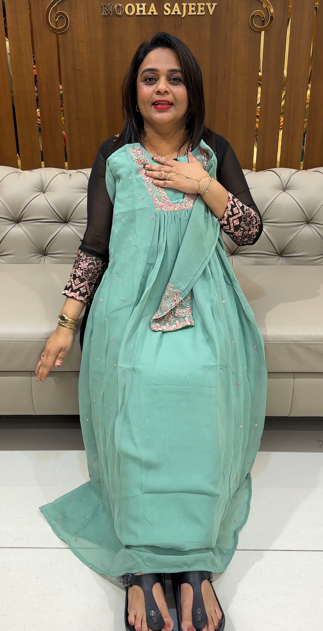 FAUX GEORGETTE LONG ALINE TOPS - IHA 25012