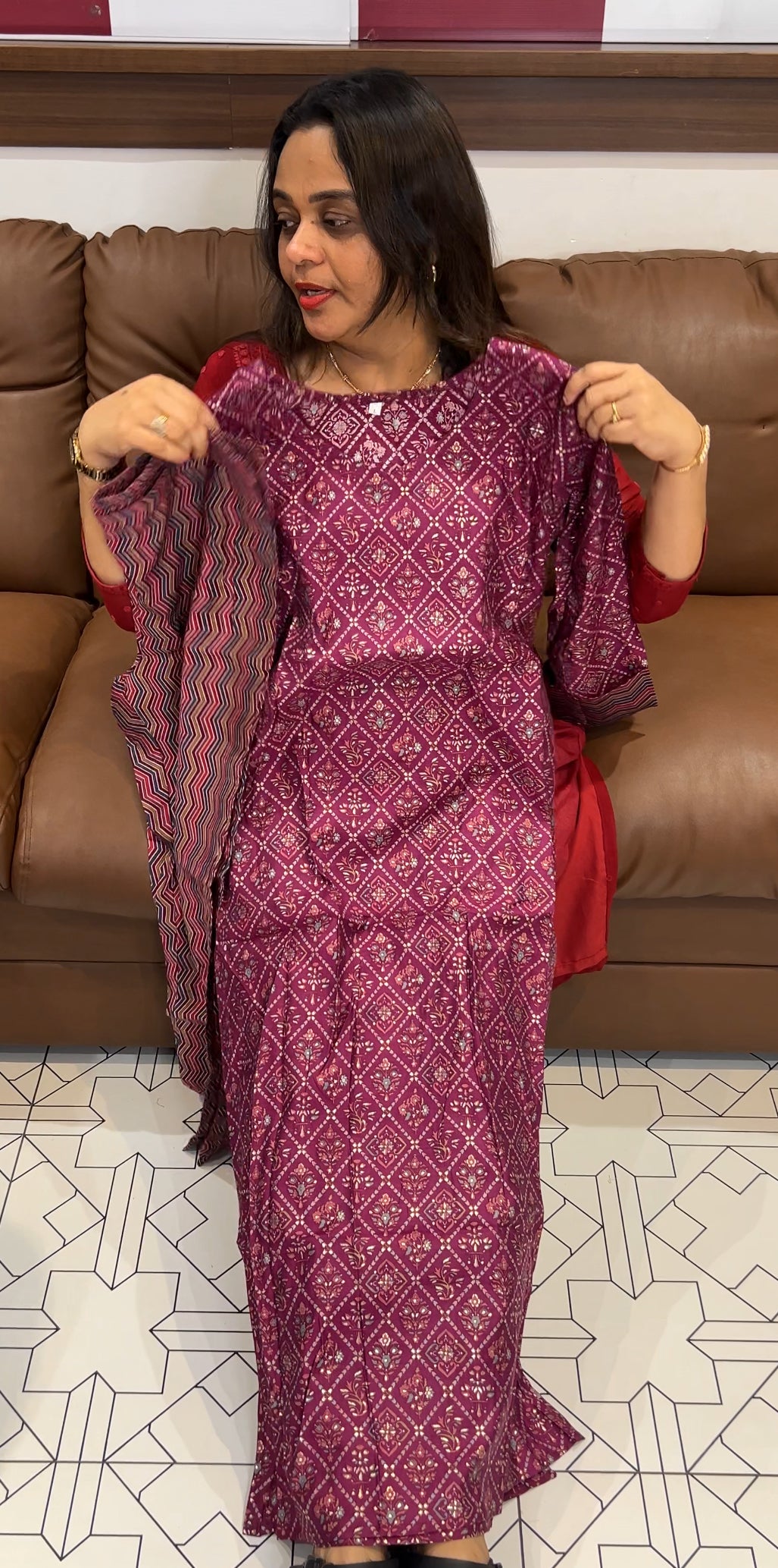 DIGITAL PRINTED LONG SLITTED TOP AND BOTTOM - IHA 22765