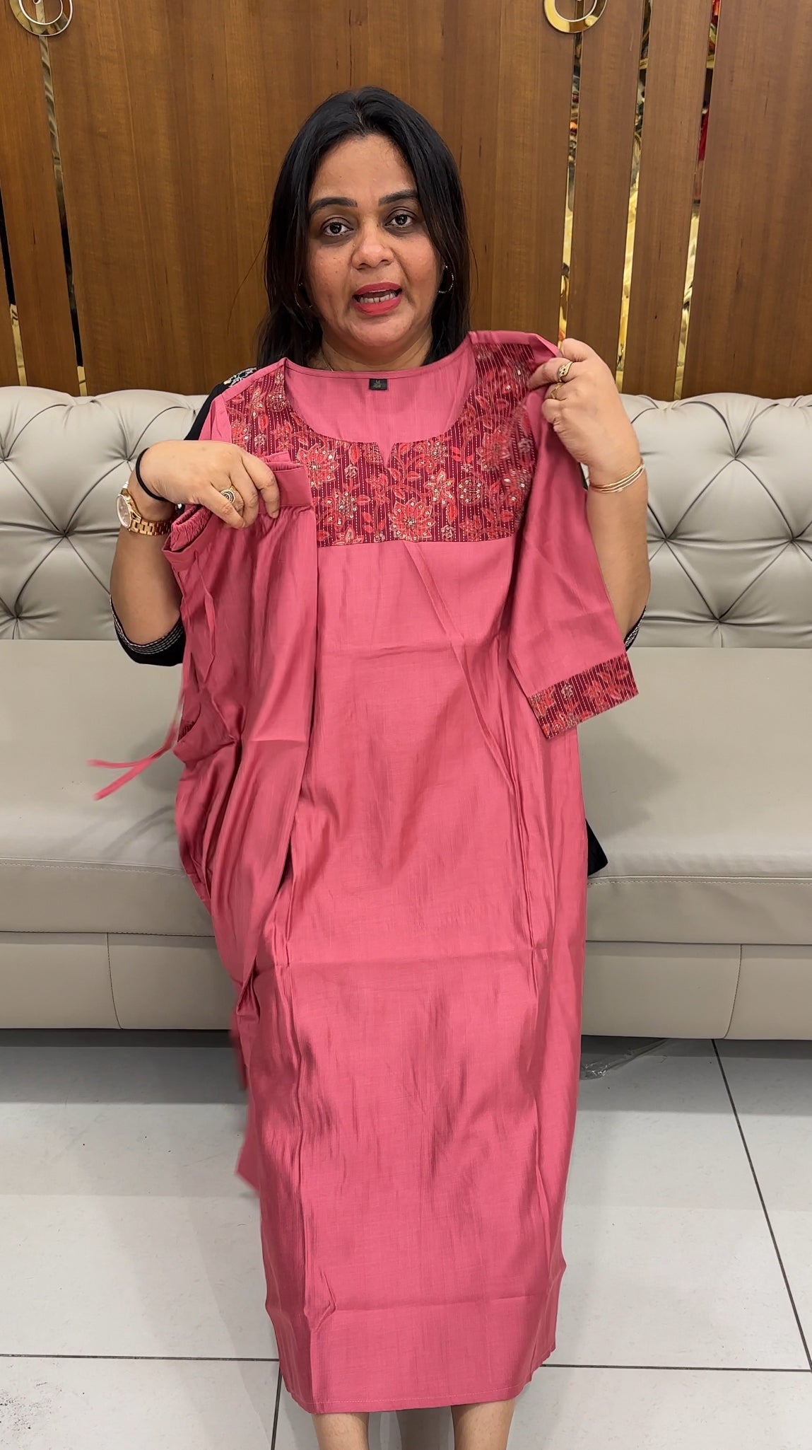 COTTON LONG SLITTED TOP AND BOTTOM - IHA 28344