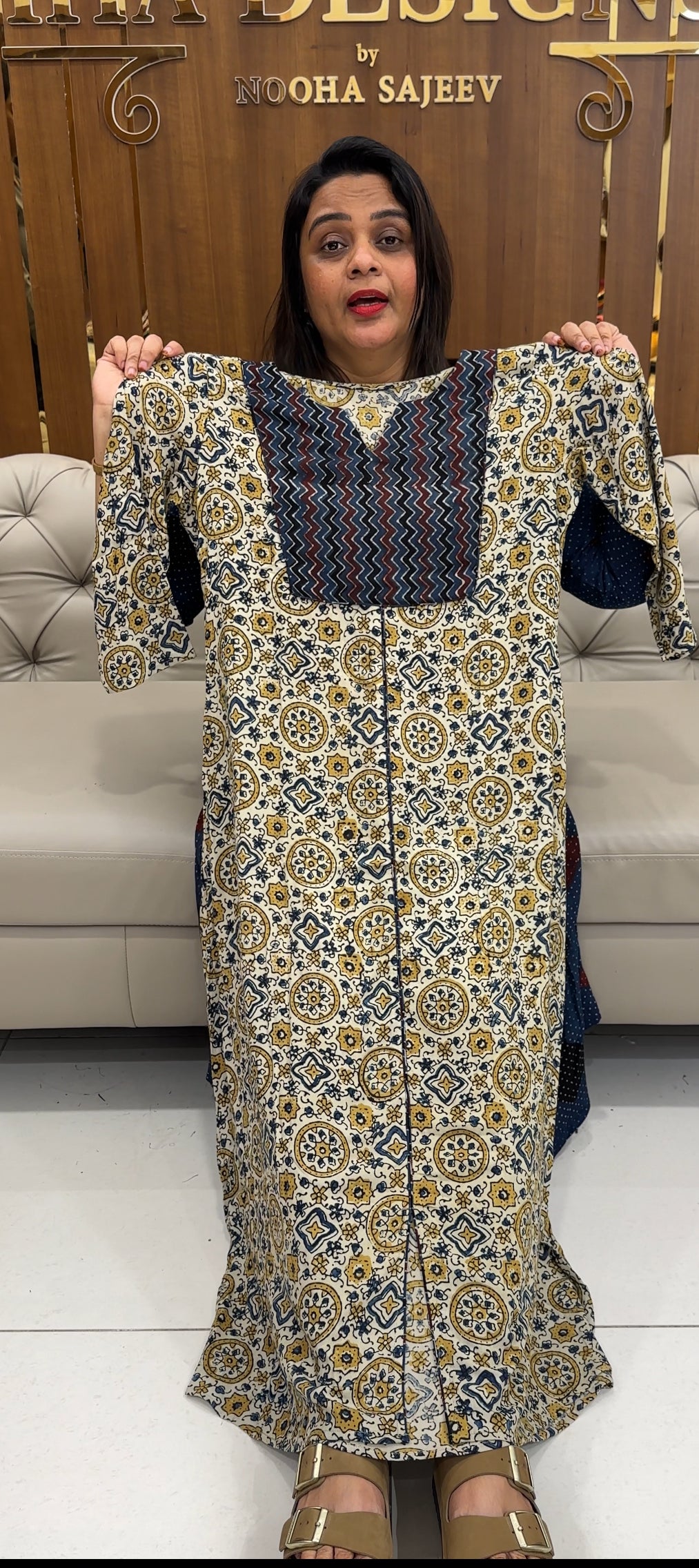 IHA'S IN-HOUSE AJRAKH PRINTED ALINE TOPS - IHA 25371