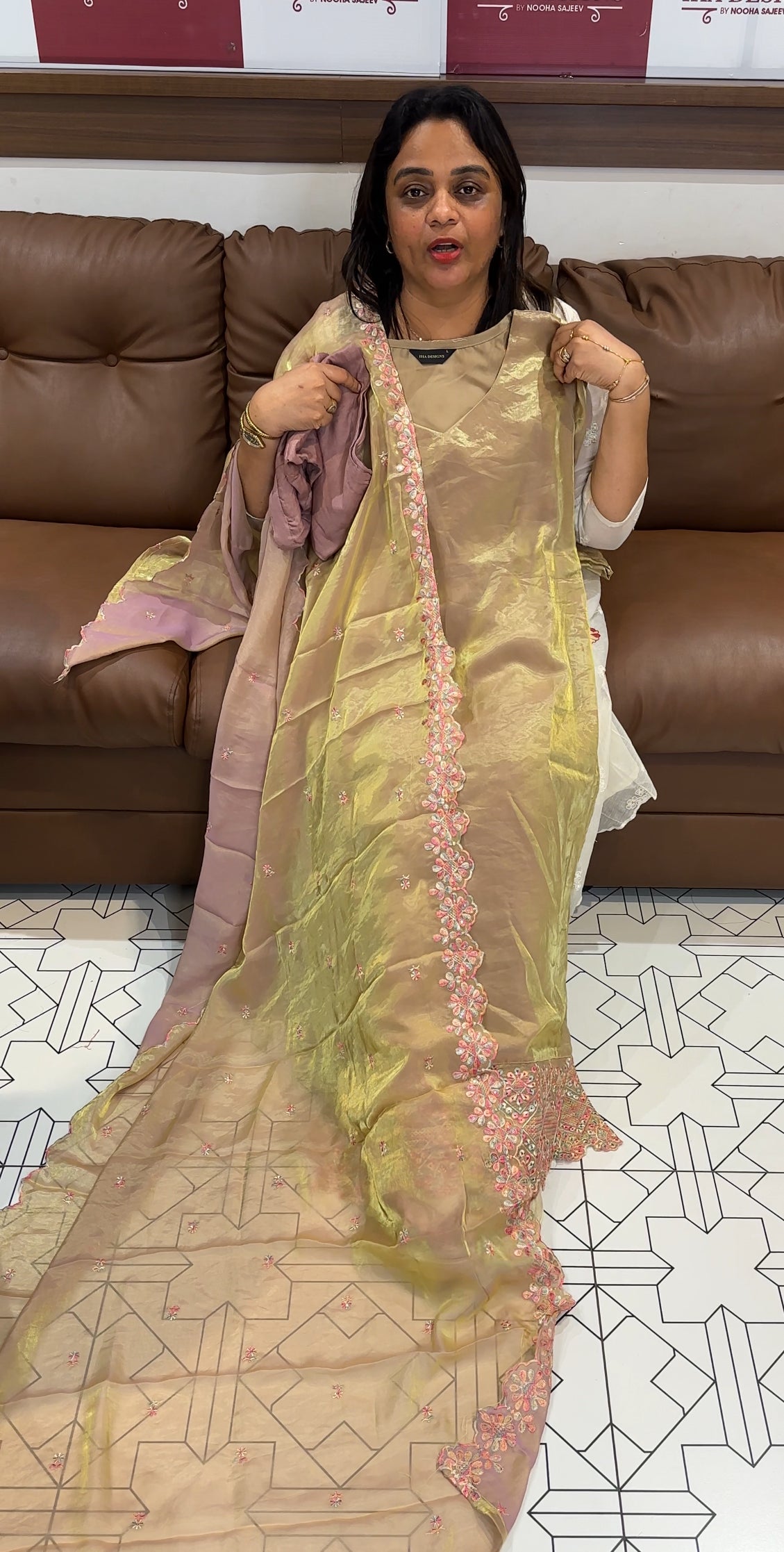 VELVET ORGANZA TOP,BOTTOM AND DUPATTA - IHA 24761