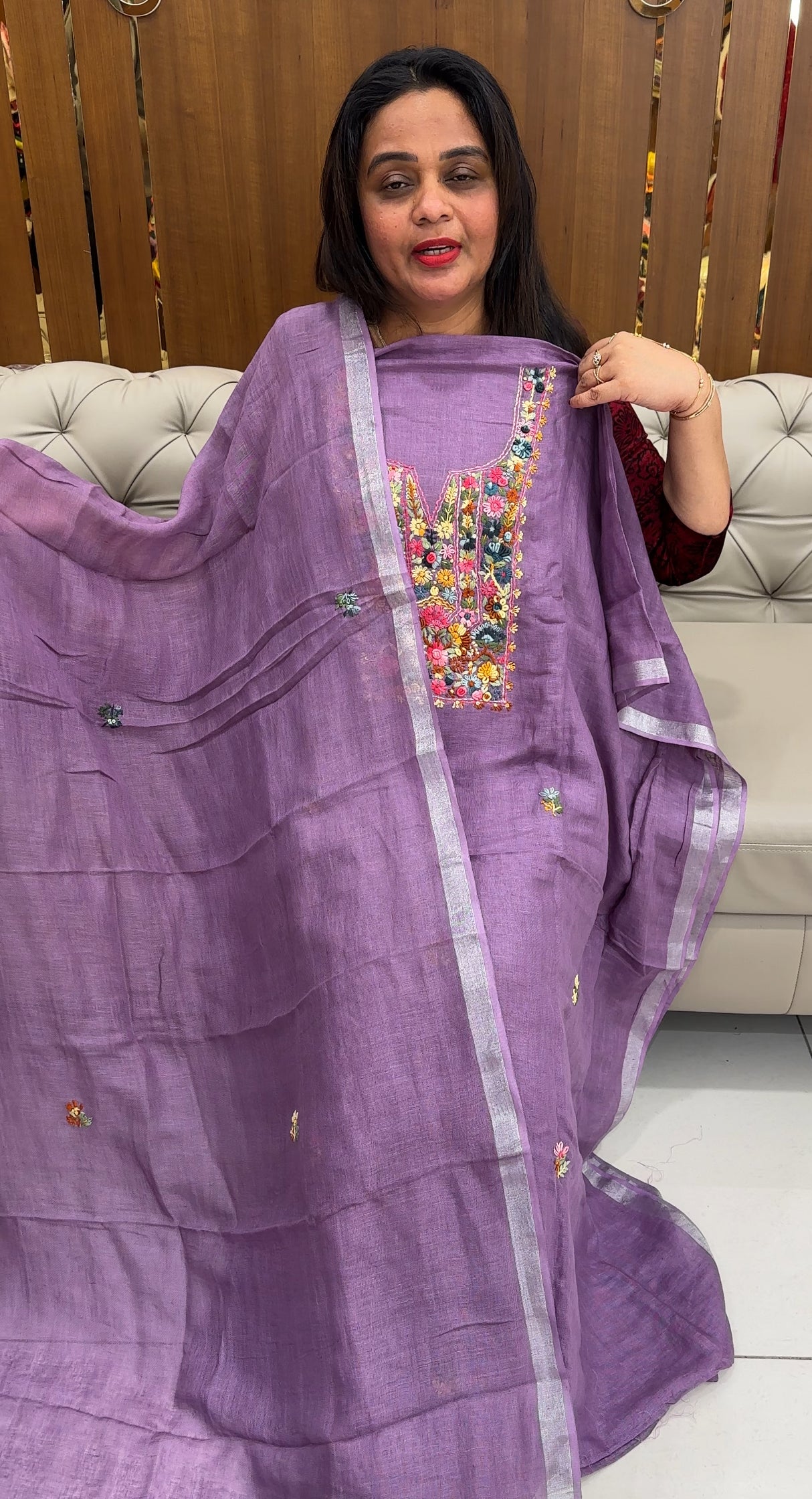 HANDWORKED LINEN UNSTITCHED SALWAR SUITS - IHA 26034