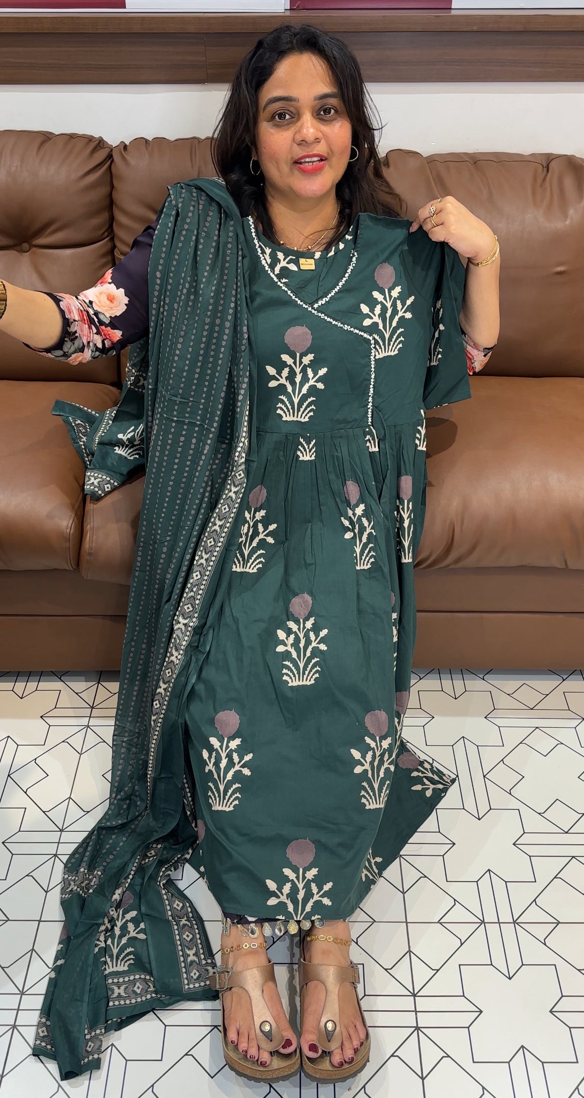 COTTON LONG A-LINE TOP, BOTTOM AND DUPATTA - IHA 26620