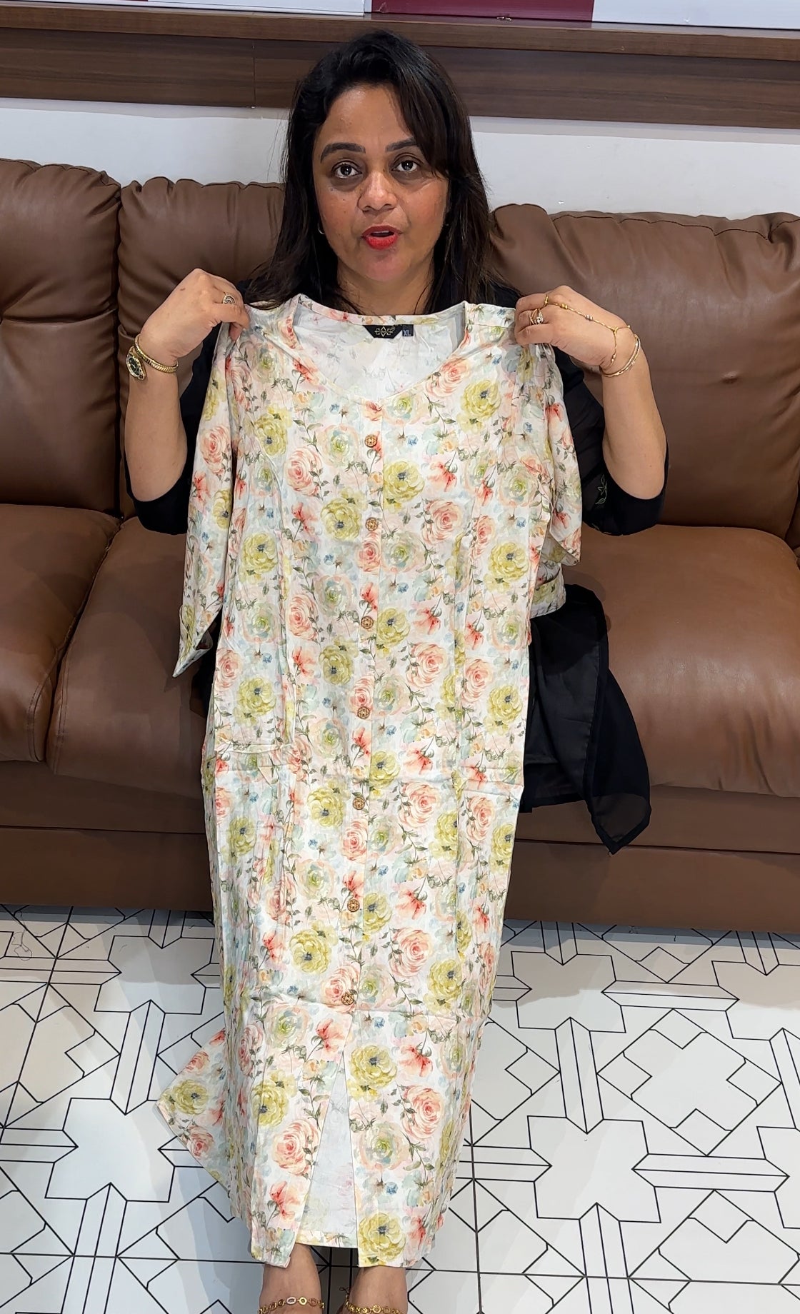 PRINTED RAYON LONG A-LINE TOPS - IHA 24905