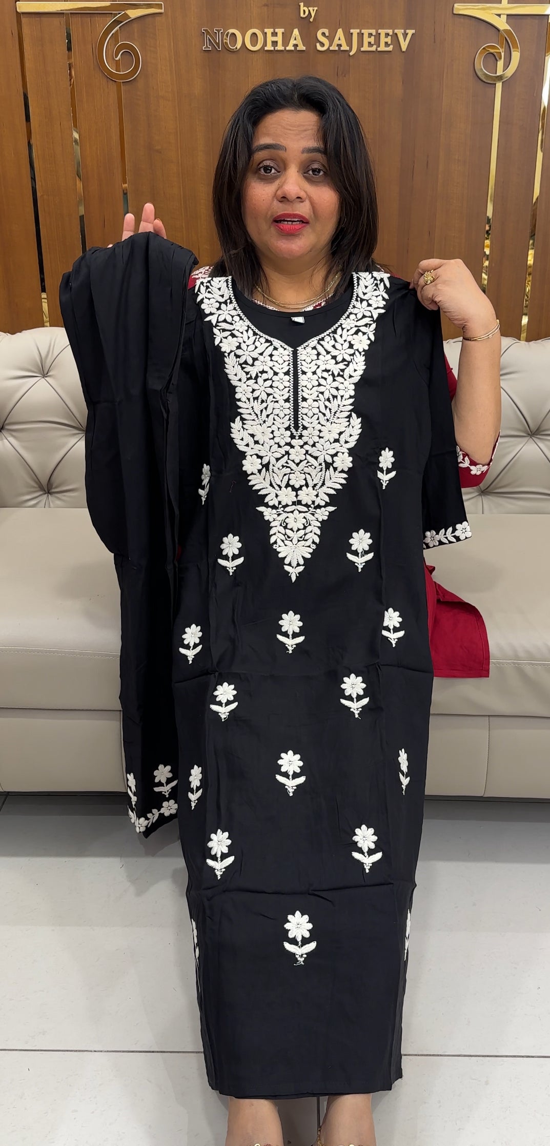 LUCKNOWI CHIKANKARI TOP AND BOTTOM - IHA 25676