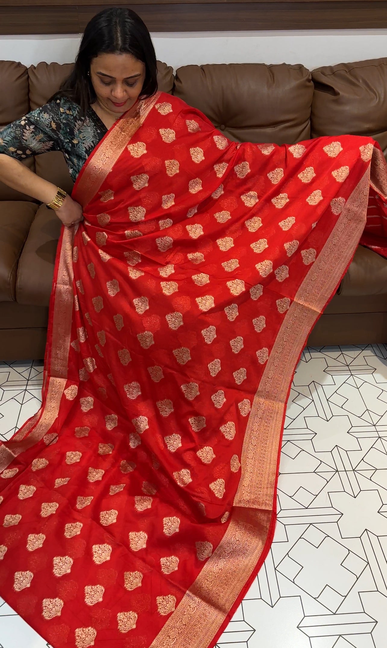 SEMI CRAPE BANARASI SAREES - IHA 22244