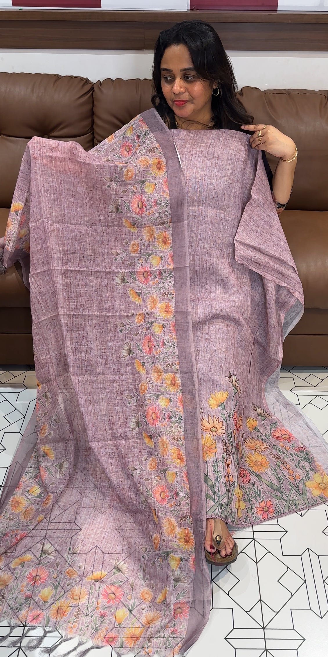 PRINTED LINEN UNSTITCHED SALWAR SUITS - IHA 26674