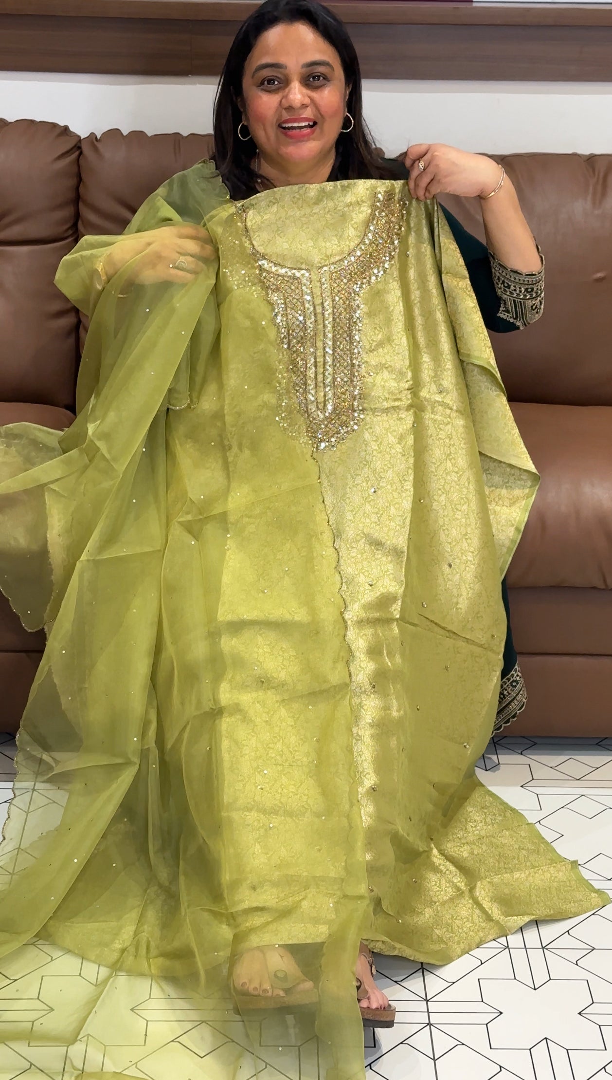 HAND WORKED UNSTITCHED SALWAR SUITS - IHA 27354
