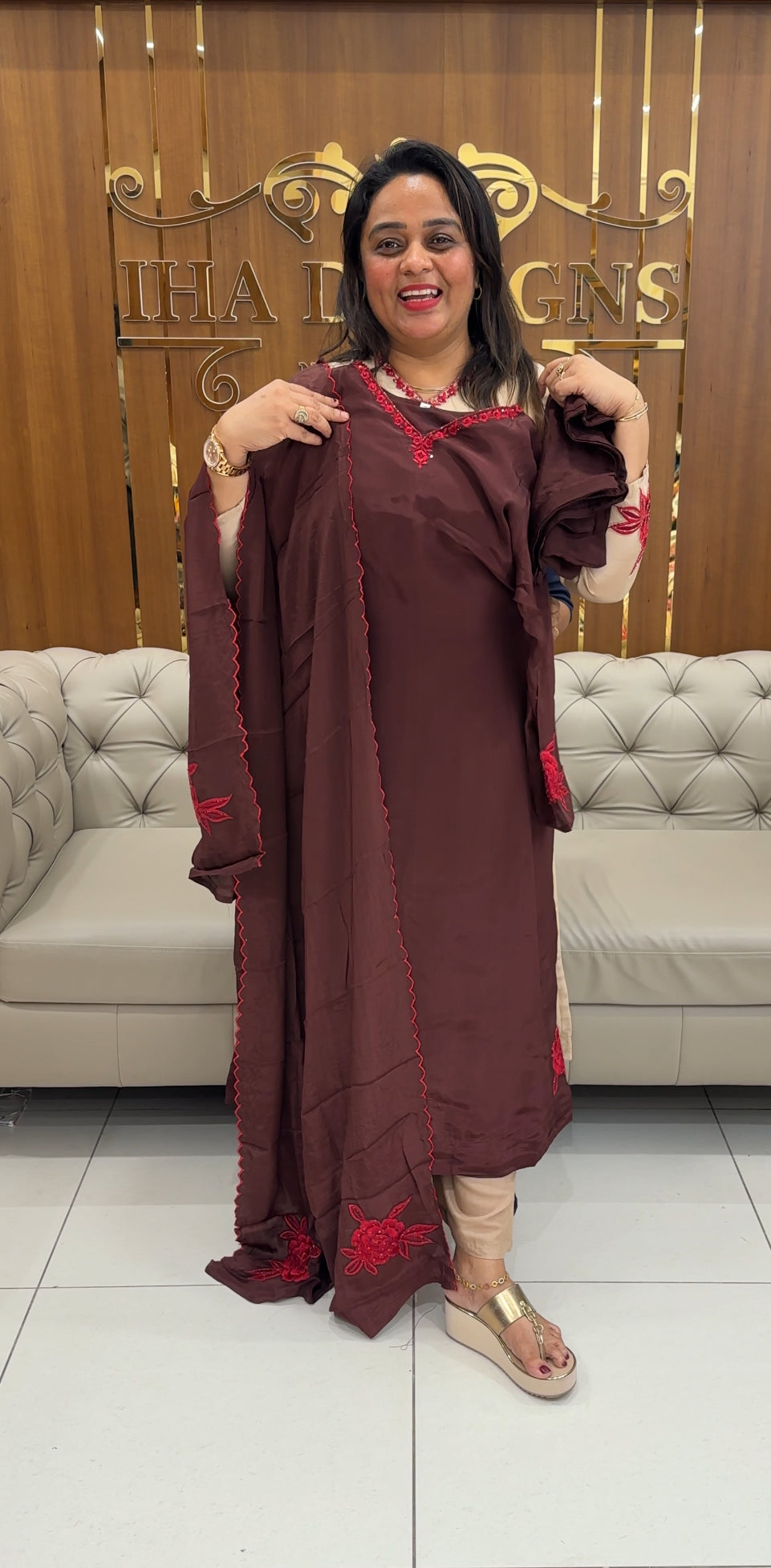 CRAPE SILK SLITTED TOP,BOTTOM AND DUPATTA - IHA 25750