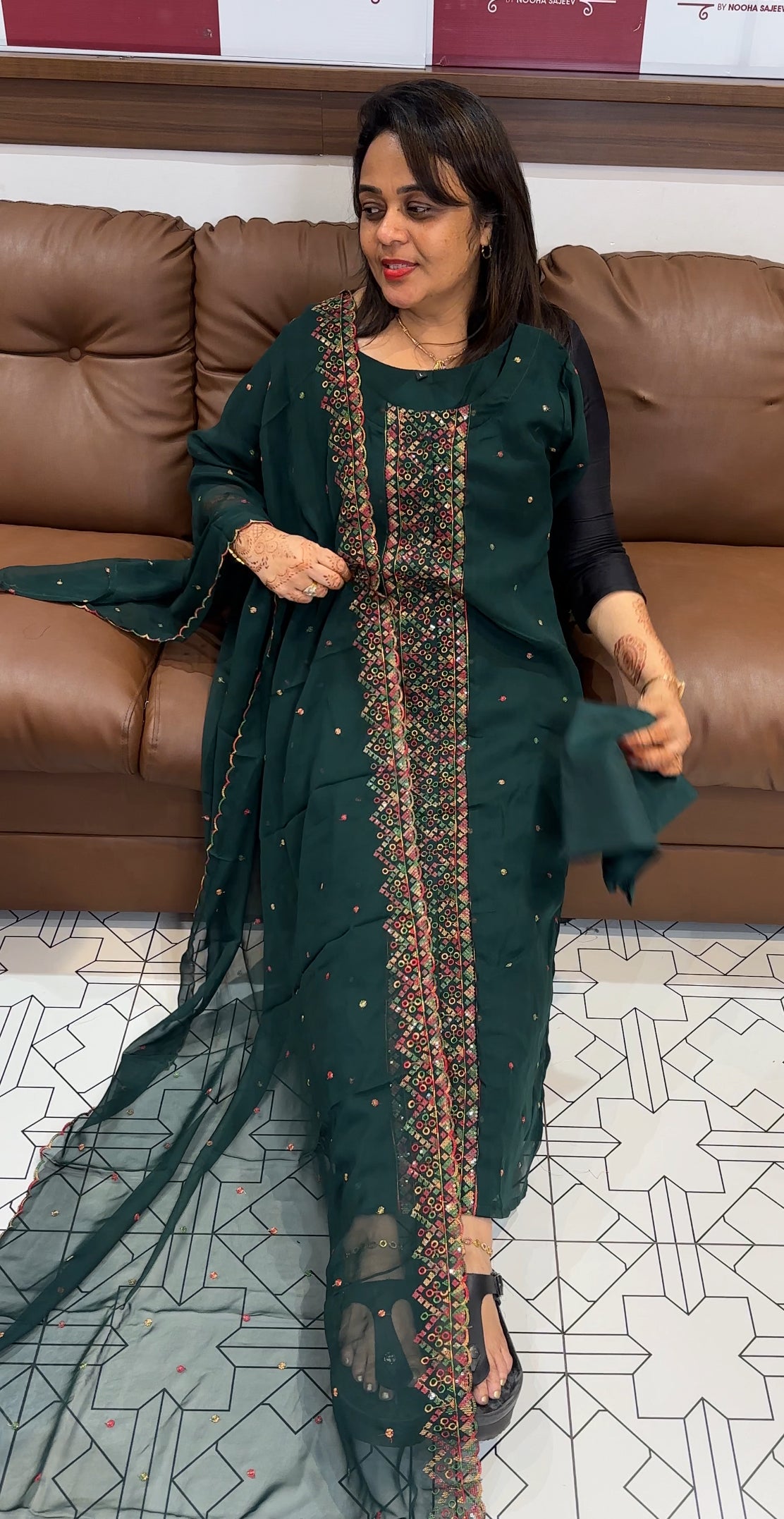 FAUX GEORGETTE TOP, BOTTOM AND DUPATTA - IHA 23743
