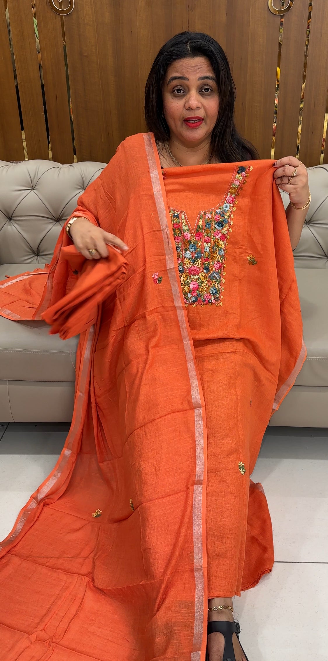HANDWORKED LINEN UNSTITCHED SALWAR SUITS - IHA 26034