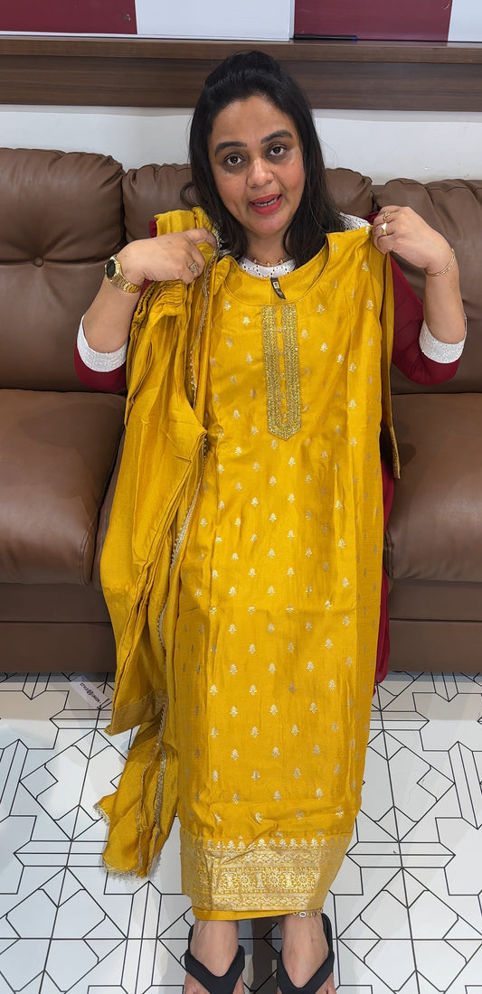 SEMI RAW SILK TOP ,BOTTOM AND DUPATTA - IHA 27835