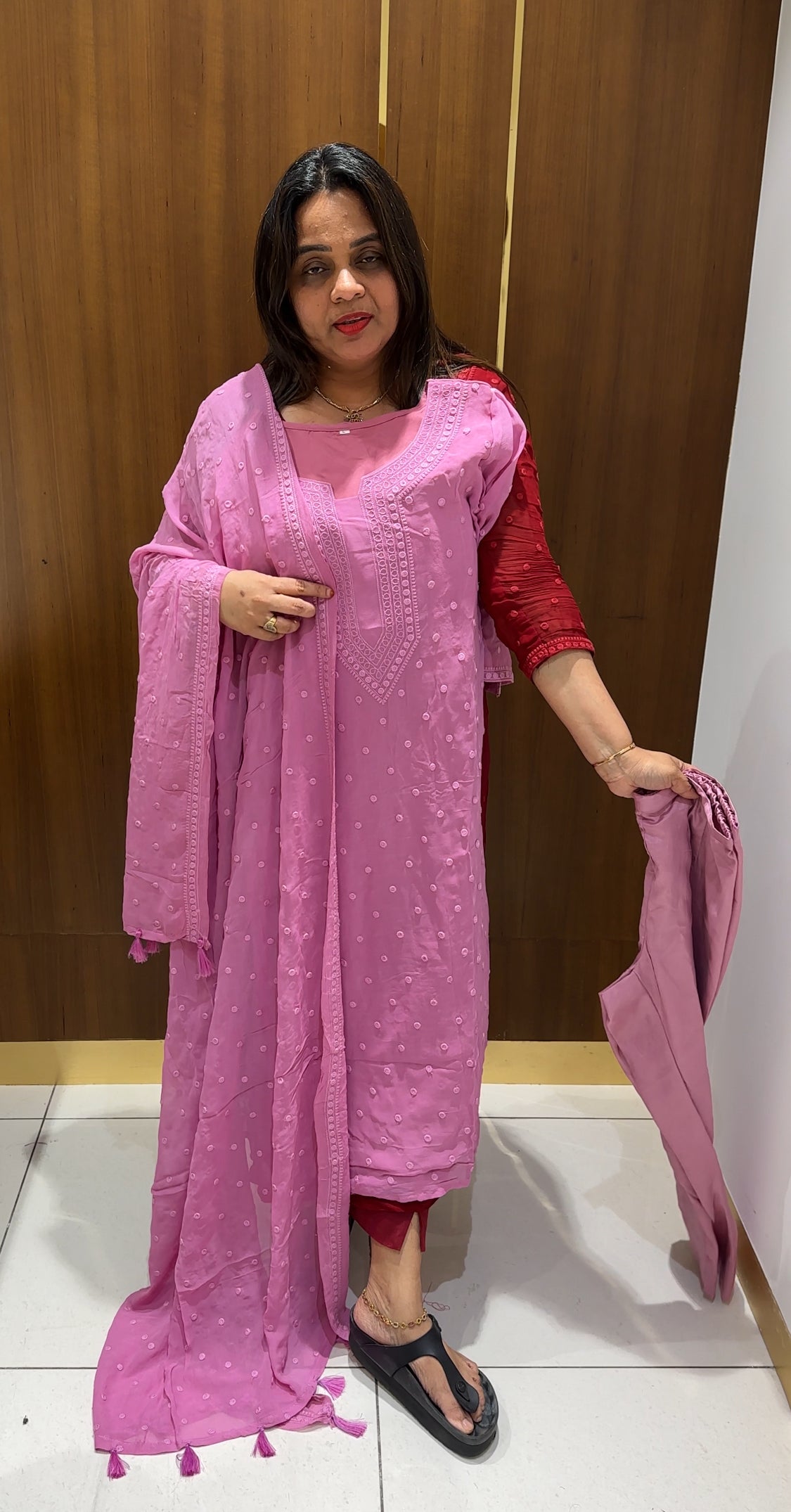 LUCKNOWI CHIKAMKARI TOP,BOTTOM AND DUPATTA - IHA 22779