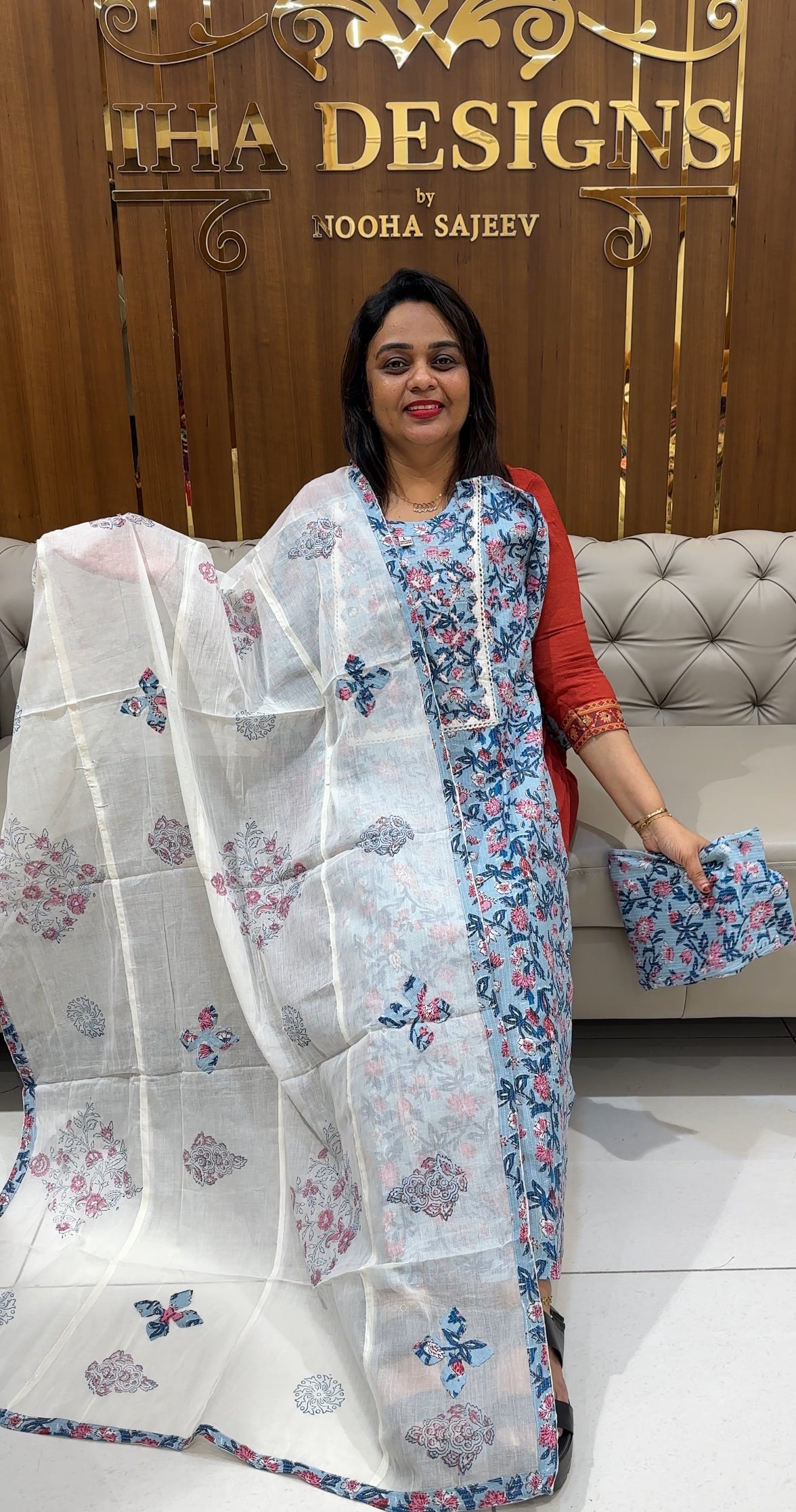 COTTON PRINTED TOP,BOTTOM AND DUPATTA - IHA 24502