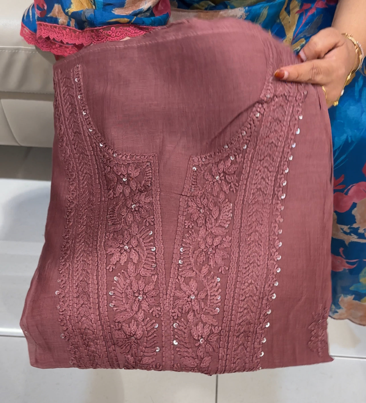 LUCKNOWI CHIKANKARI UNSTITCHED SALWAR SUITS - IHA 24618