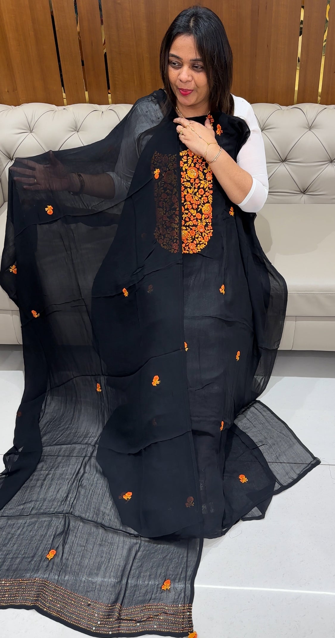 HAND WORKED UNSTITCHED SALWAR SUITS - IHA 24427