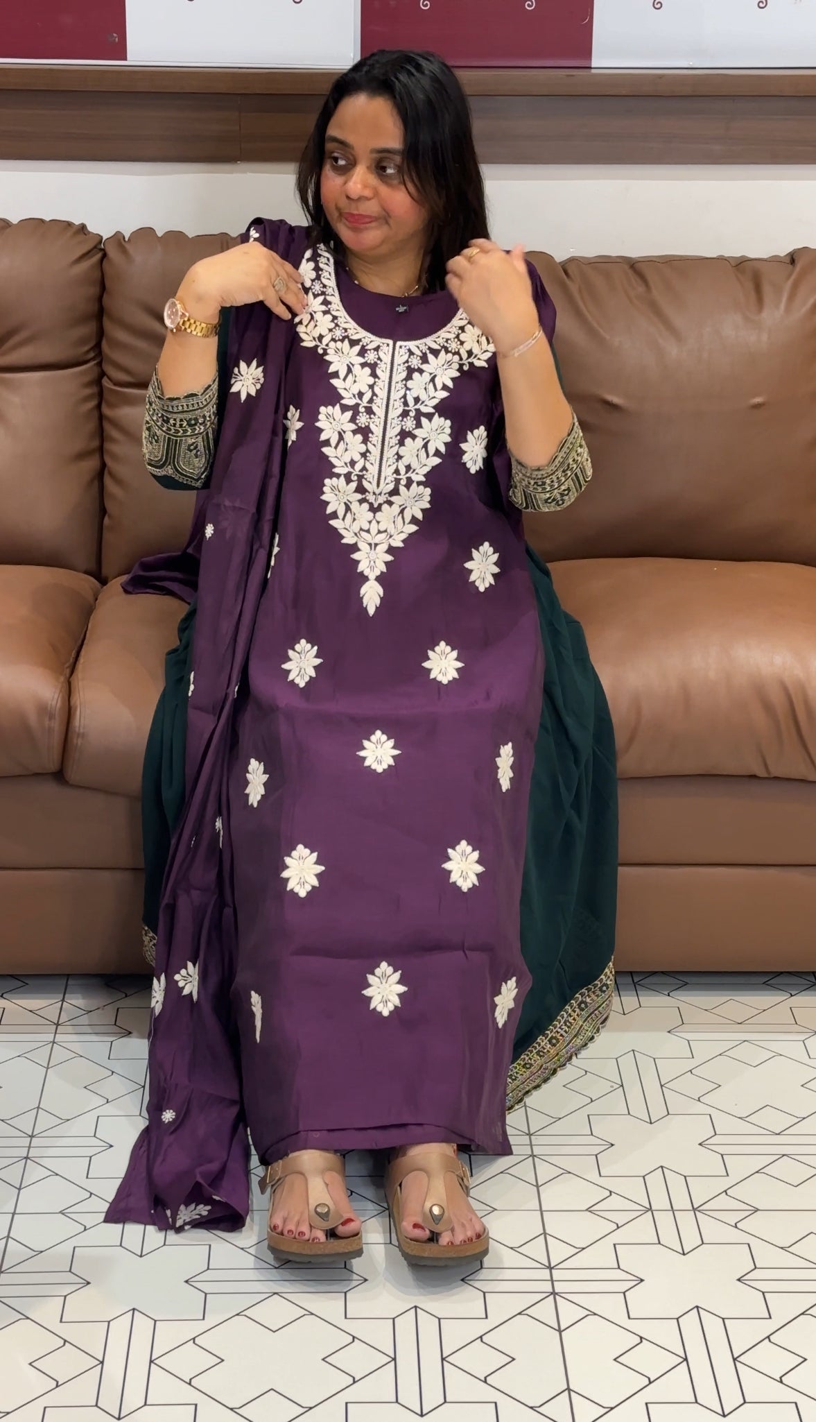 MALAI CHANDERI LONG TOP , BOTTOM AND DUPATTA - IHA 27350