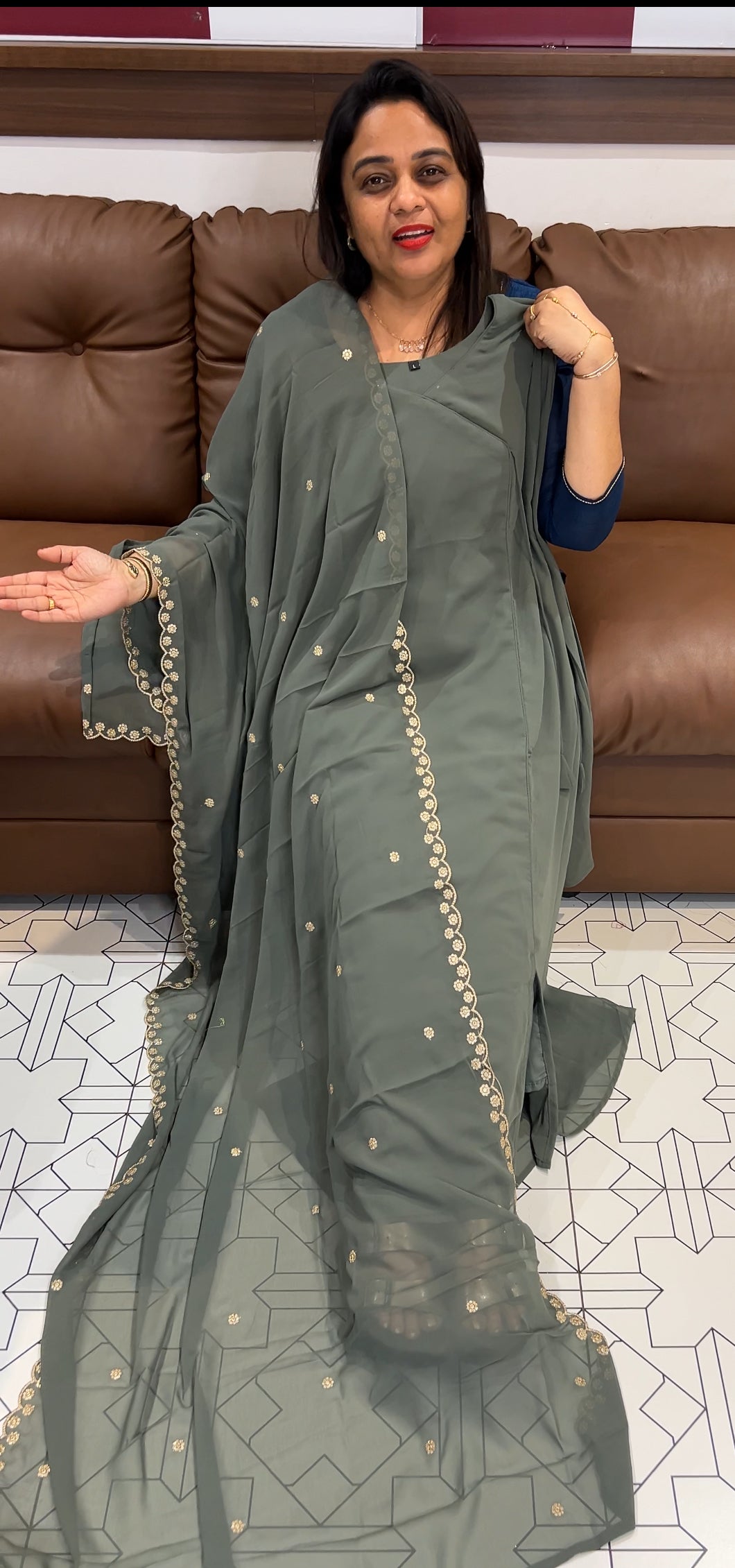 FAUX GEORGETTE ALINE TOP AND DUPATTA - IHA 24562