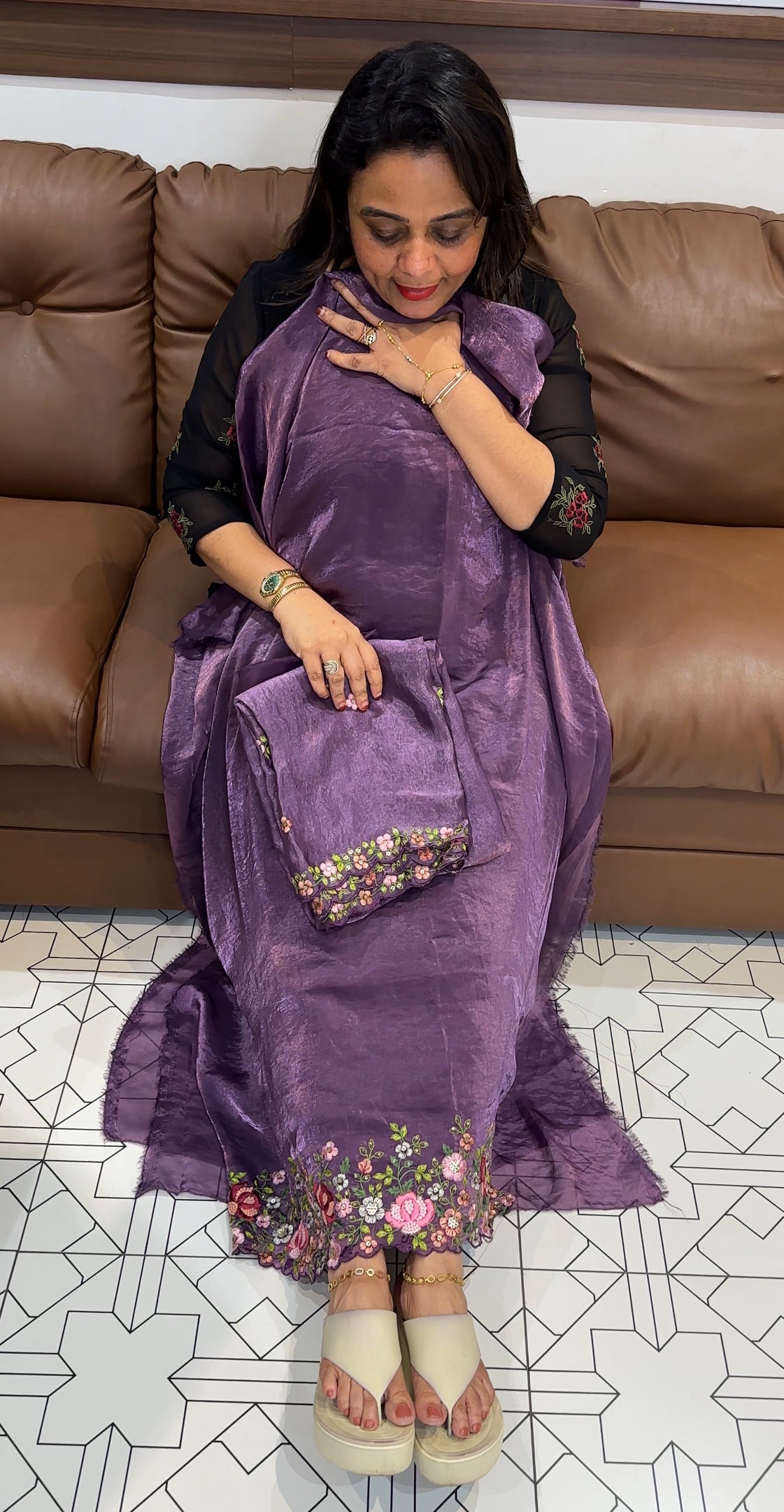 VELVET ORGANZA UNSTITCHED SALWAR SUITS - IHA 24807