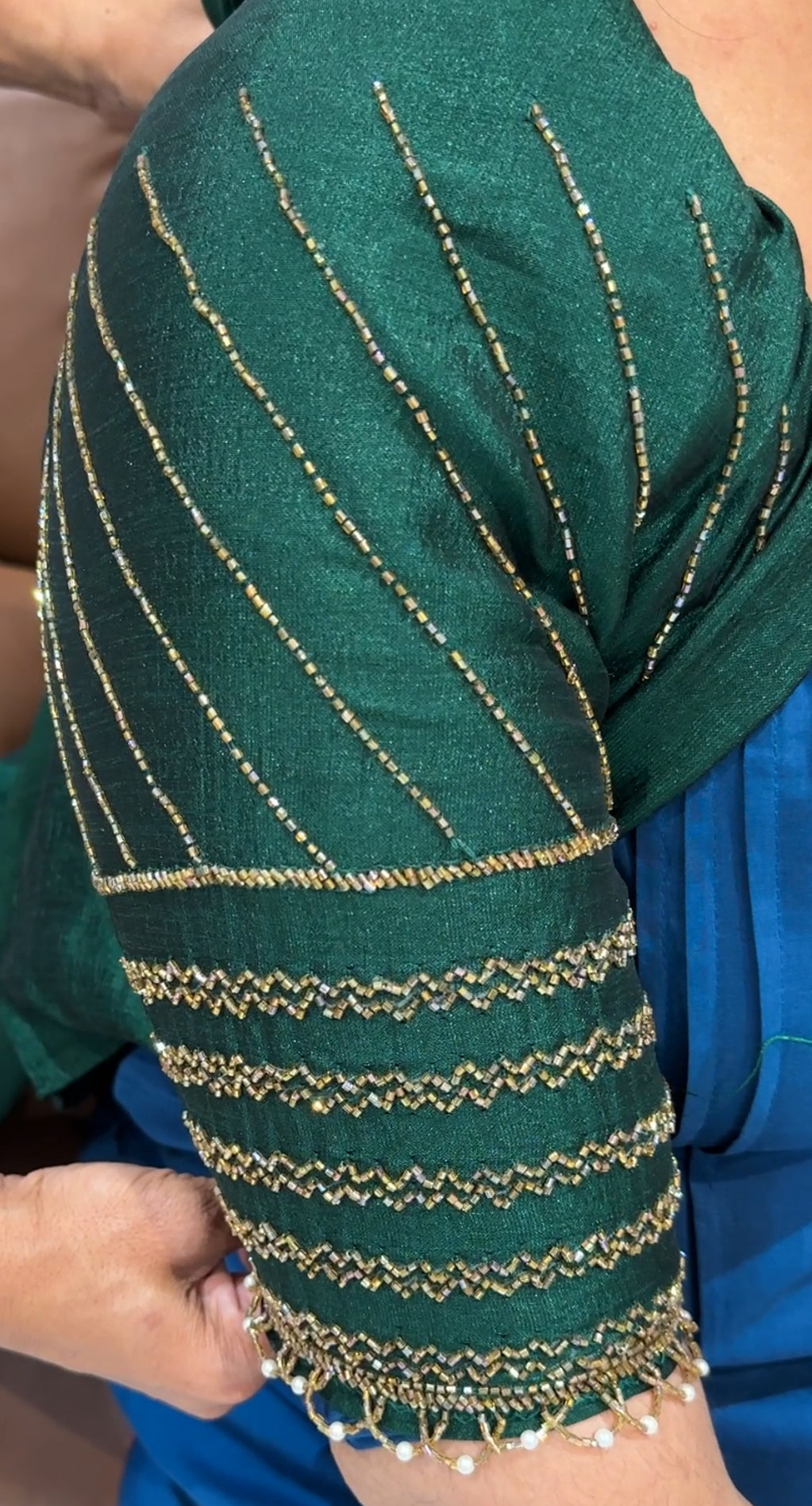 SEMI RAW SILK HAND WORKED BLOUSE MATERIAL - IHA 21530