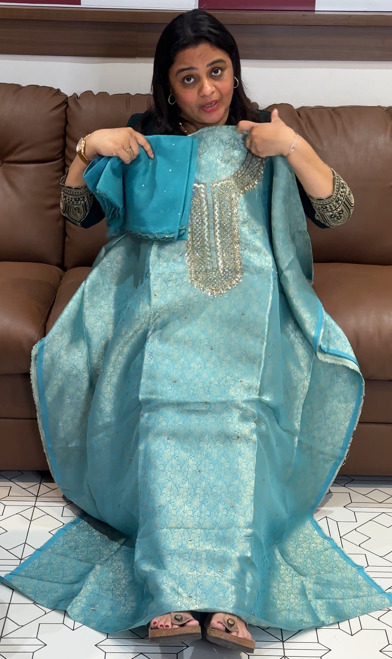 HAND WORKED UNSTITCHED SALWAR SUITS - IHA 27354