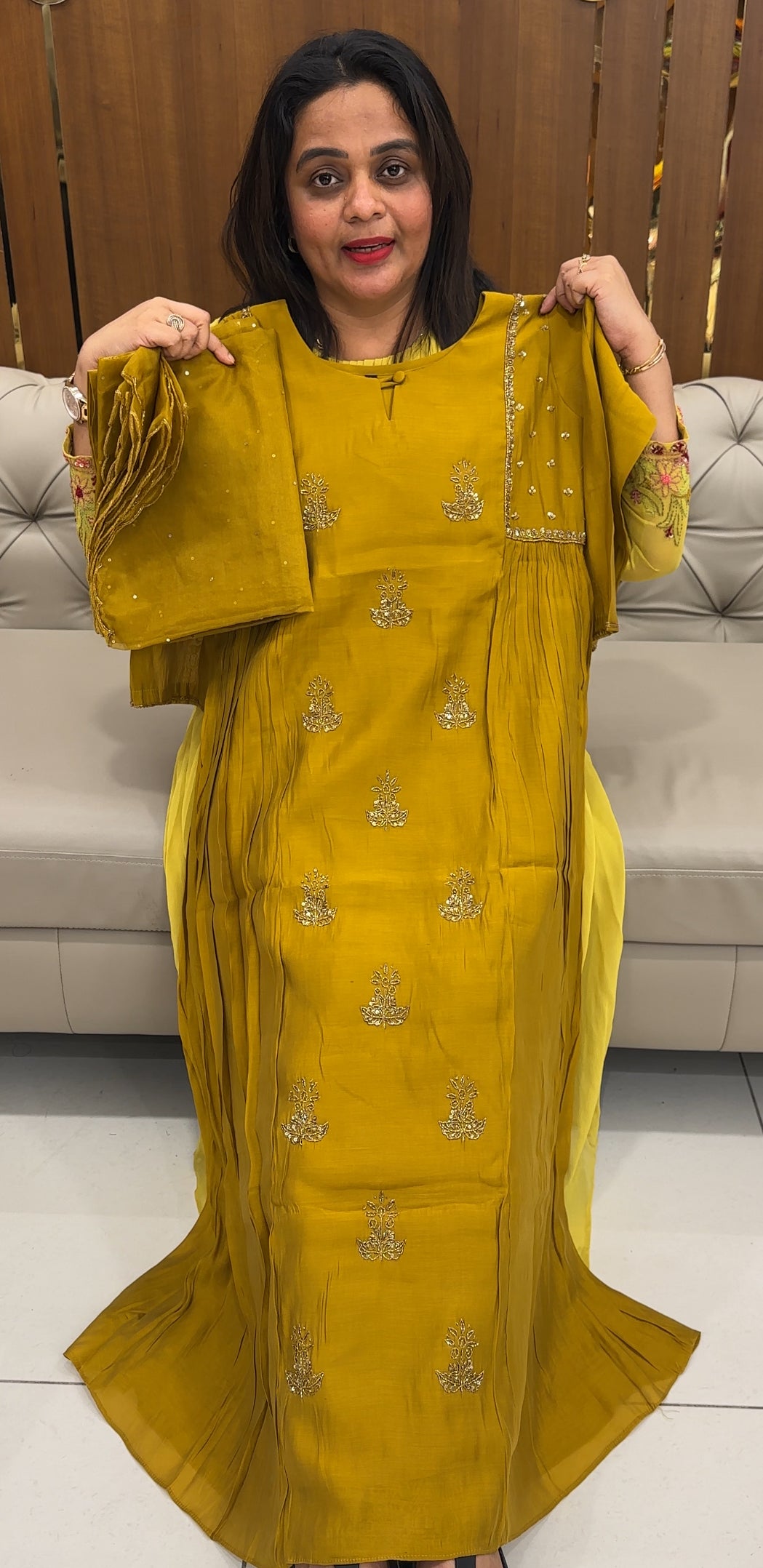 MUL CHANDERI A-LINE TOP , BOTTOM AND DUPATTA - IHA 26049