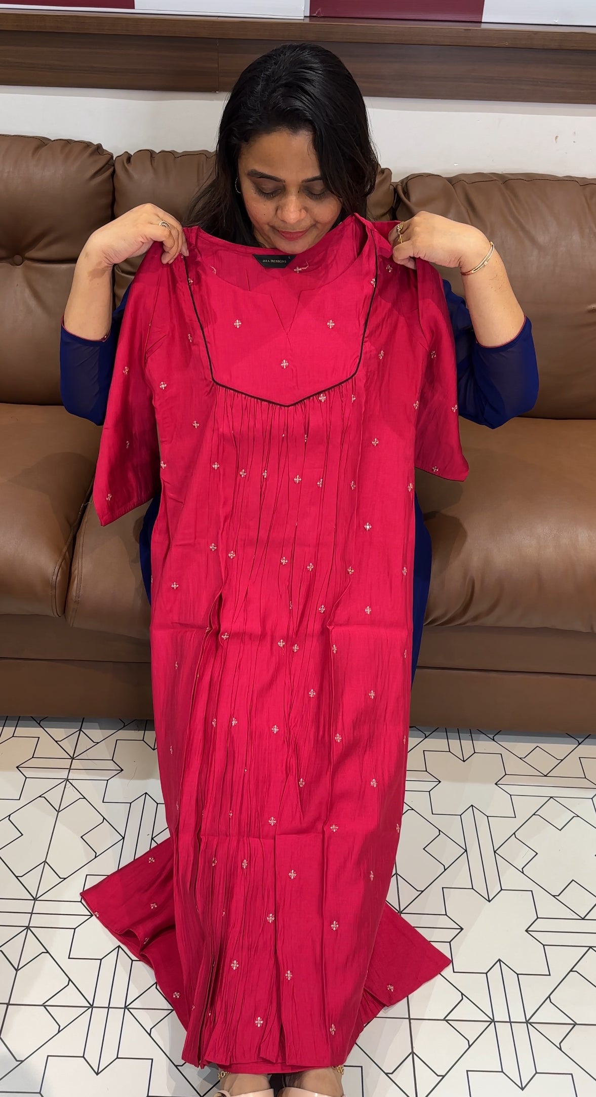 SEMI RAW SILK LONG A-LINE TOPS - IHA 27877