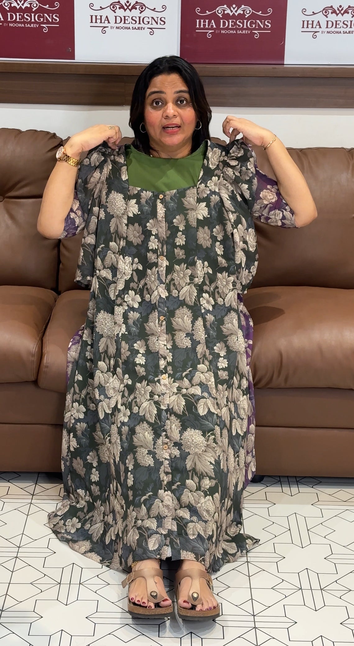 PRINTED GEORGETTE A-LINE FROCK - IHA 27328