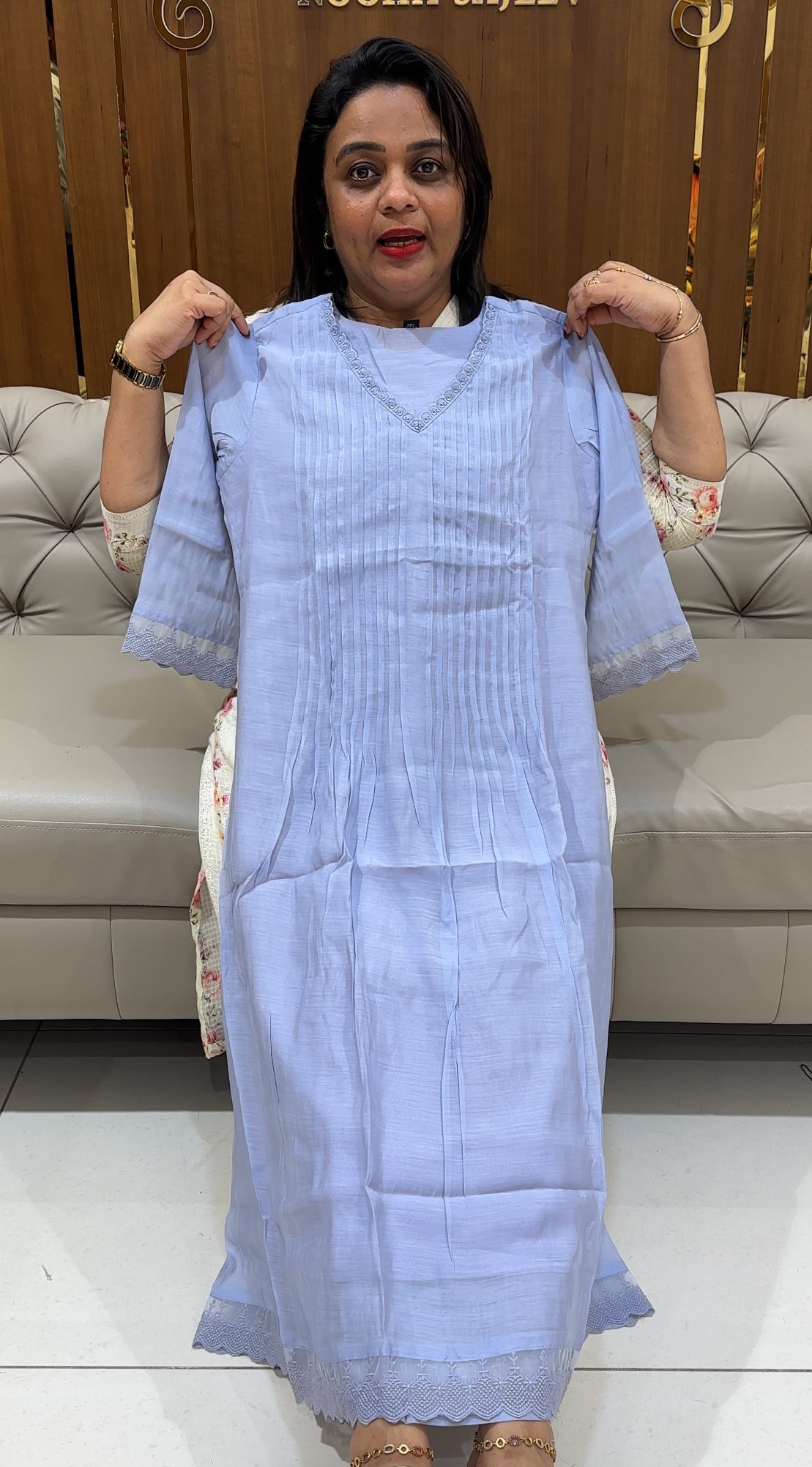 MALAI CHANDERI LONG A-LINE TOP - IHA 25072