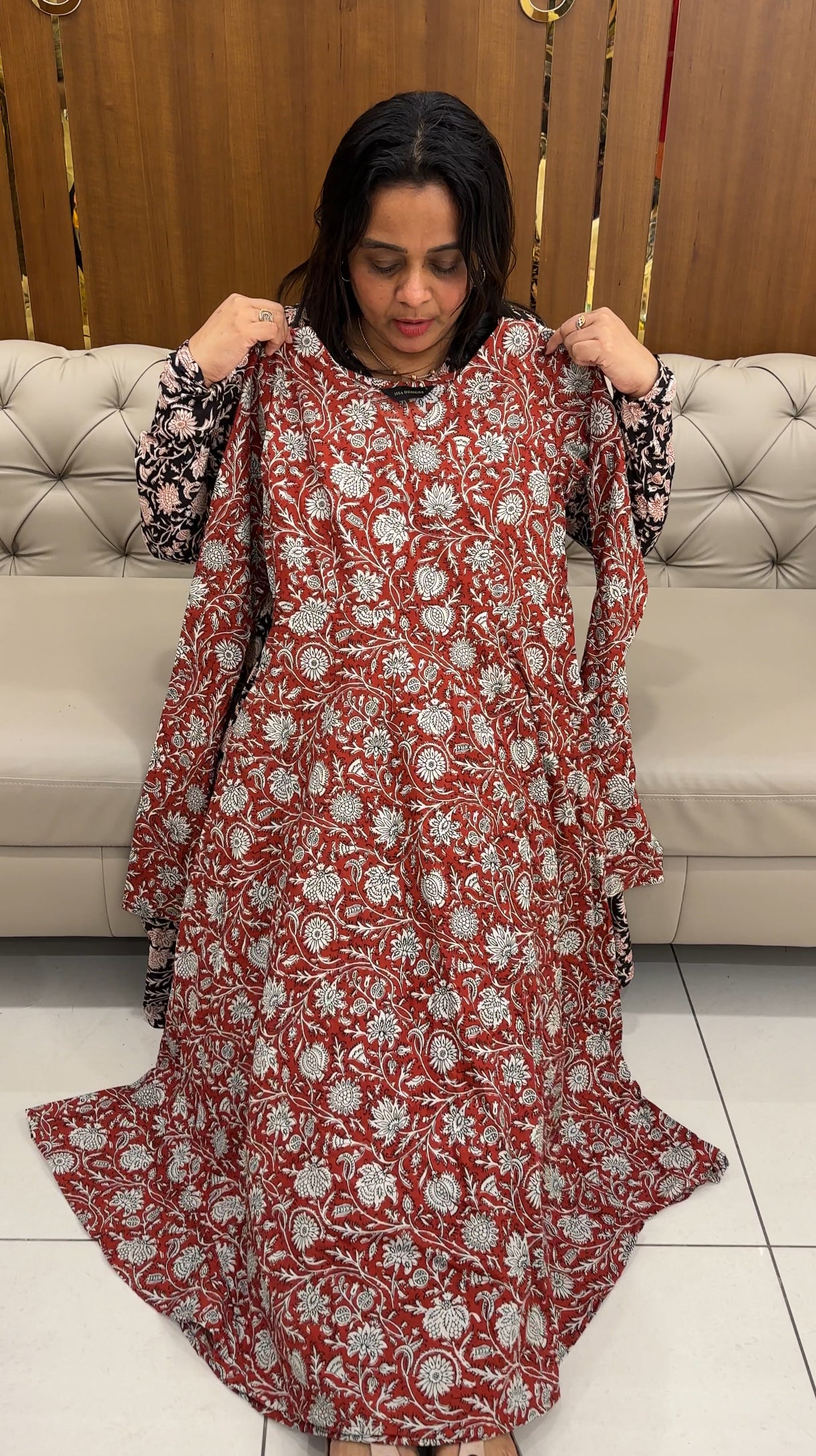 PRINTED COTTON ANARKALI TOPS - IHA 27101