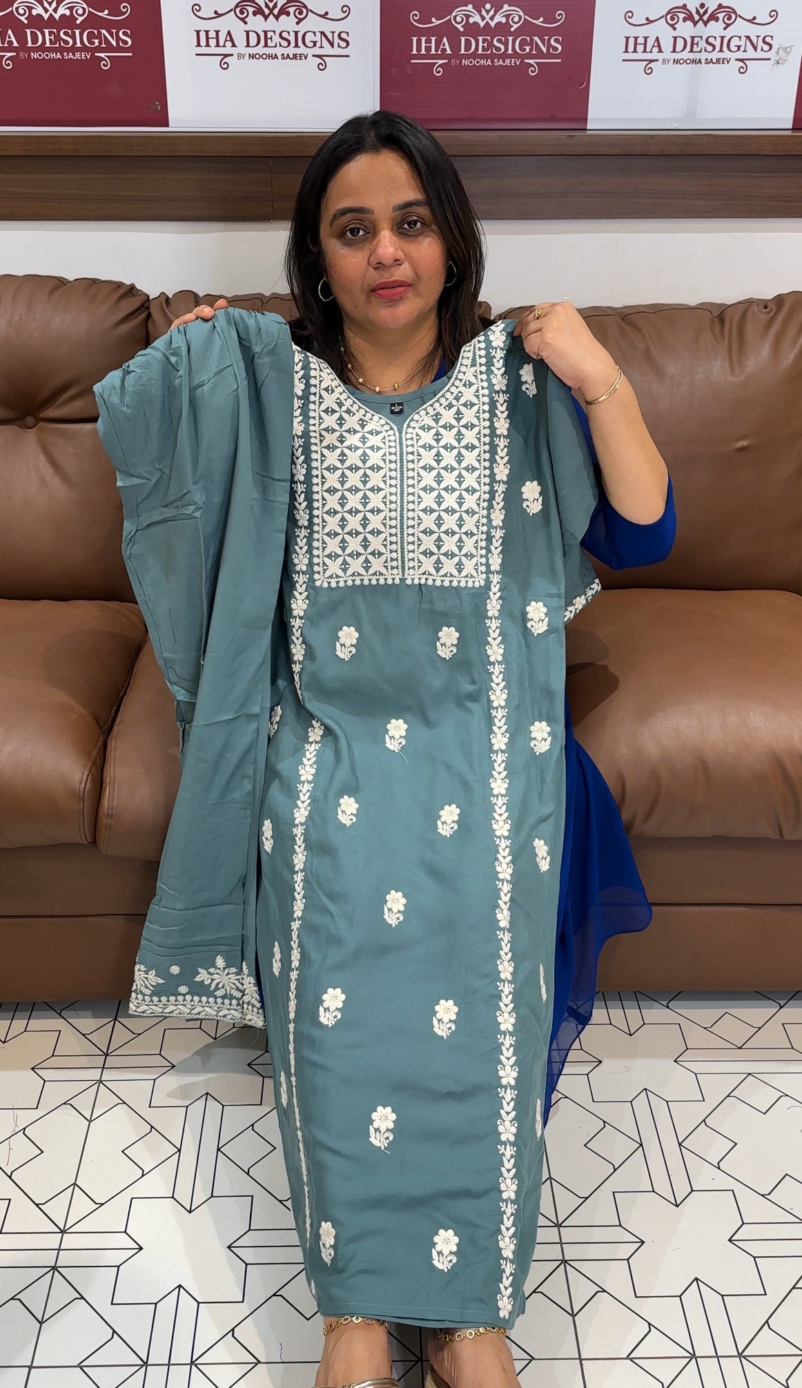 LUCKNOWI CHIKANKARI TOP AND BOTTOM - IHA 27199