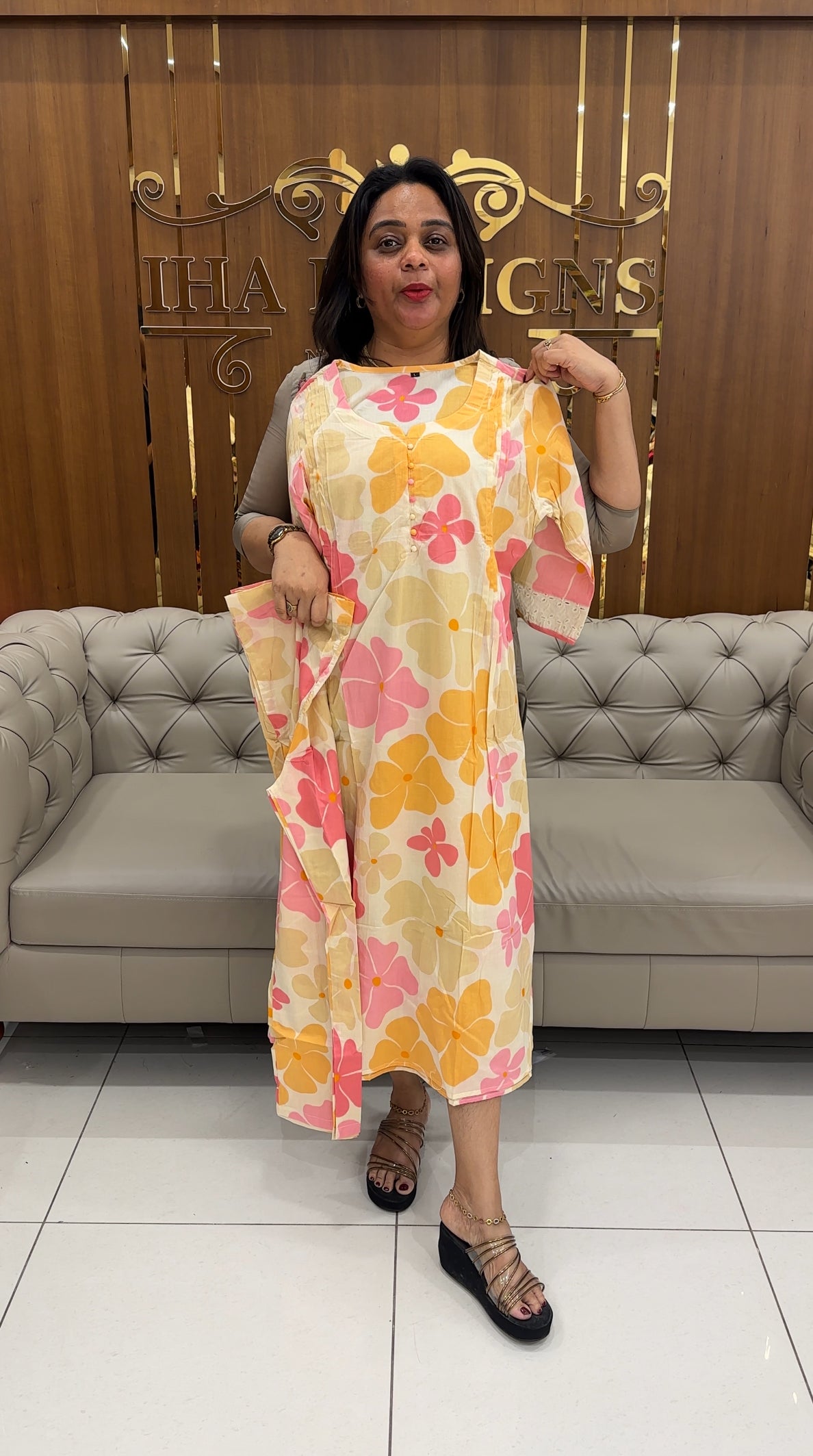 PRINTED COTTON LONG ALINE TOP AND BOTTOM - IHA 25841