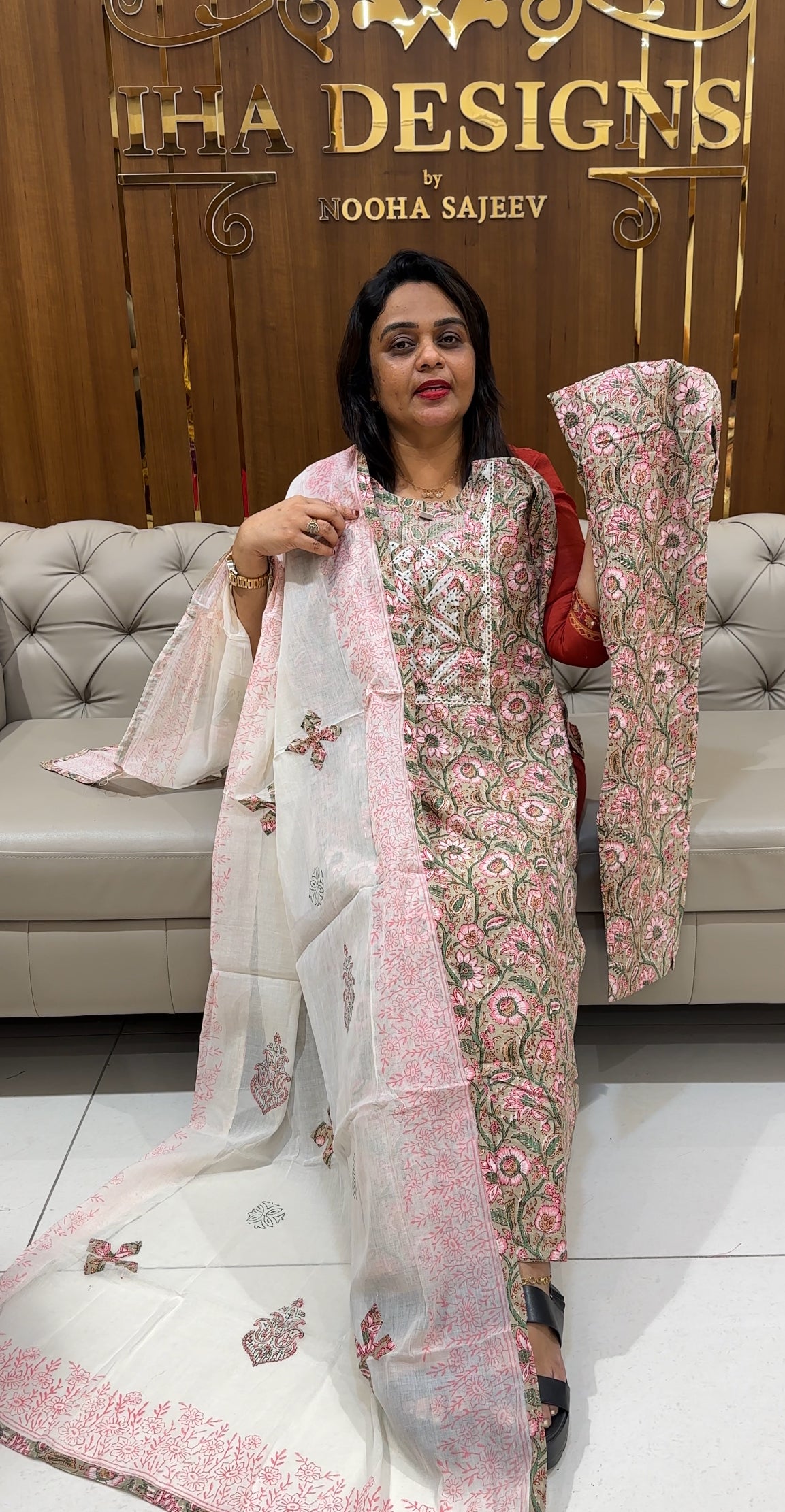 COTTON PRINTED TOP,BOTTOM AND DUPATTA - IHA 24502